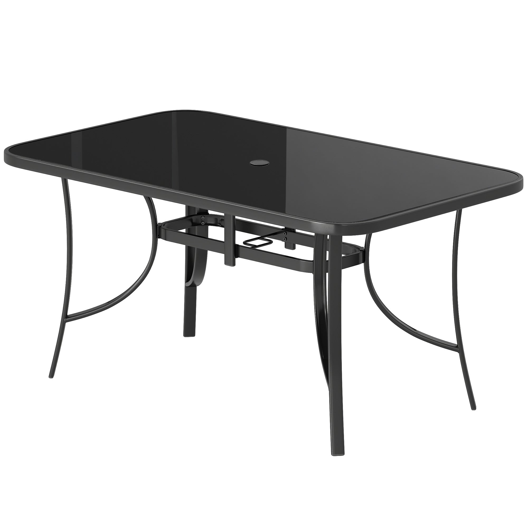 Aosom 6-Person Metal Patio Dining Table with Glass Top - Black-DECOROLALA