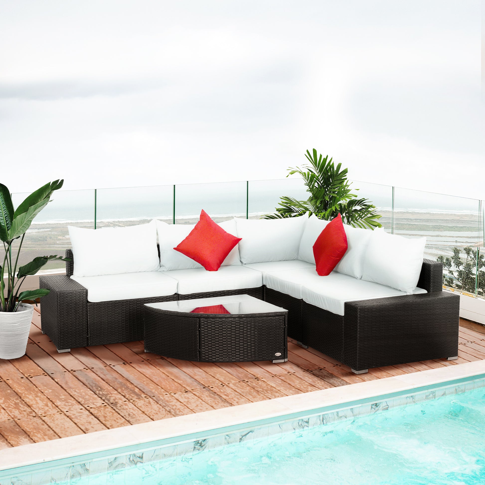 Aosom 6 Piece Patio Furniture Set - Cream White Rattan-DECOROLALA