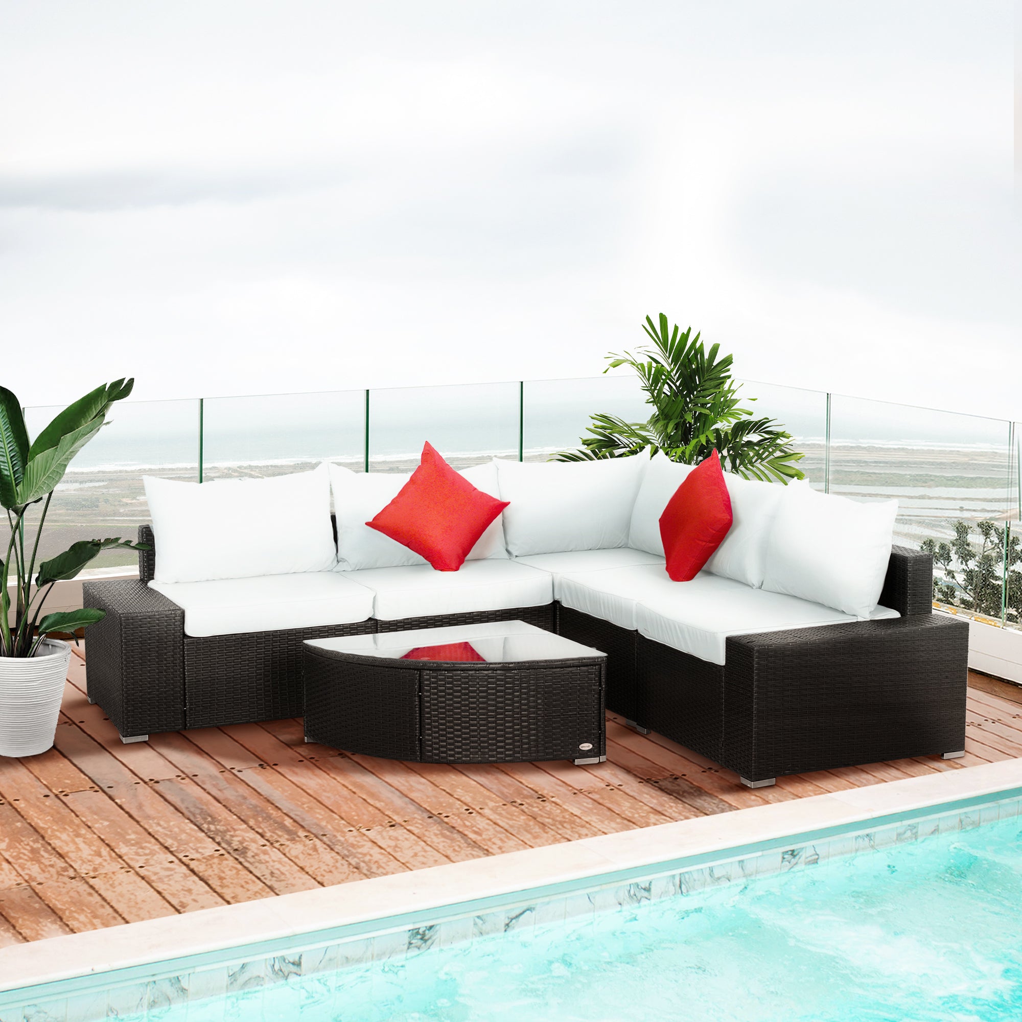 Aosom 6 Piece Patio Furniture Set - Cream White Rattan-DECOROLALA