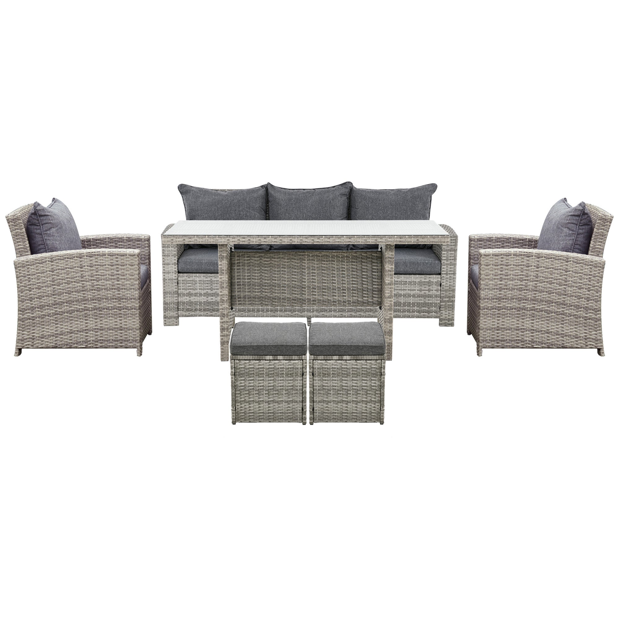 Aosom 6-Piece Patio Furniture Set - Dark Grey Rattan-DECOROLALA