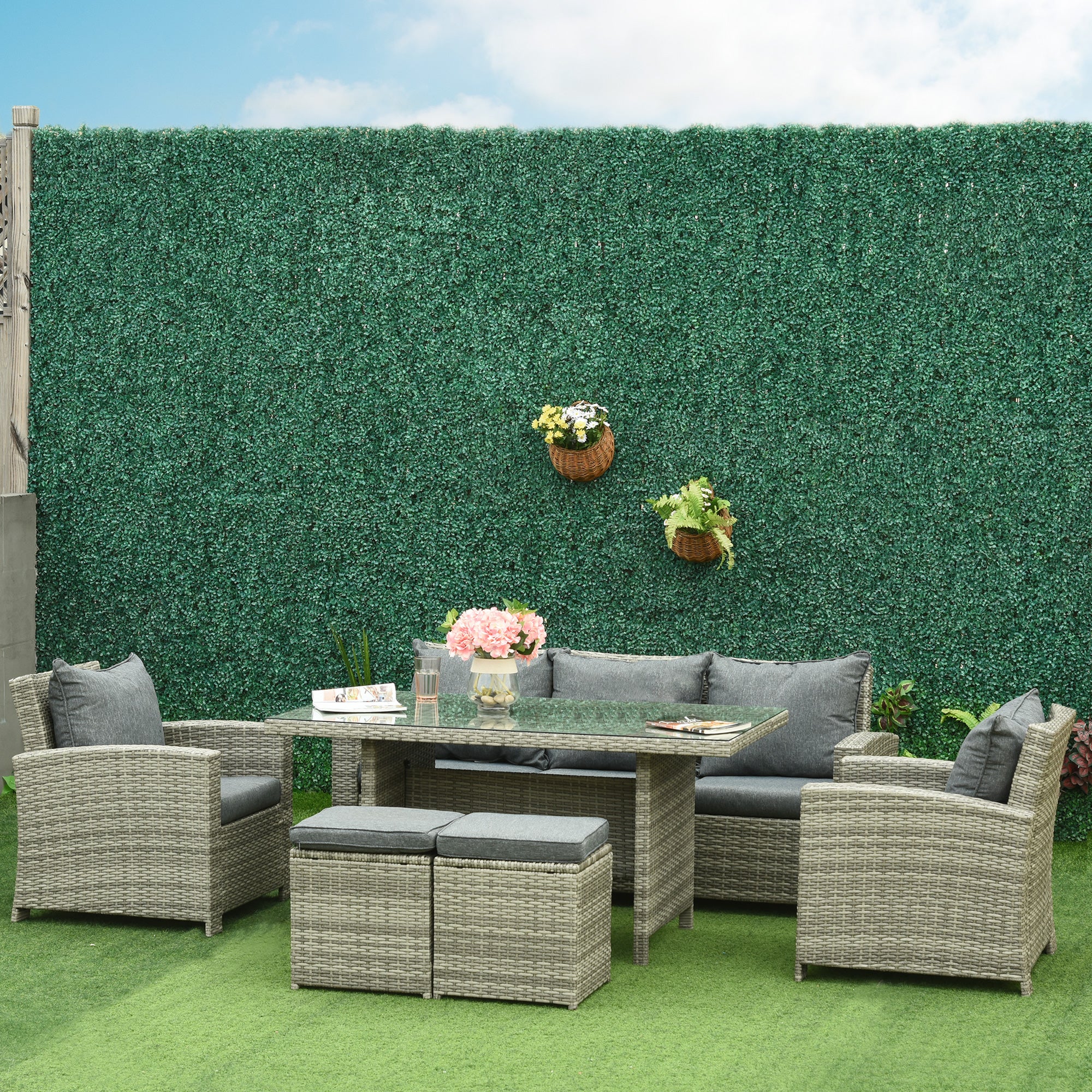 Aosom 6-Piece Patio Furniture Set - Dark Grey Rattan-DECOROLALA