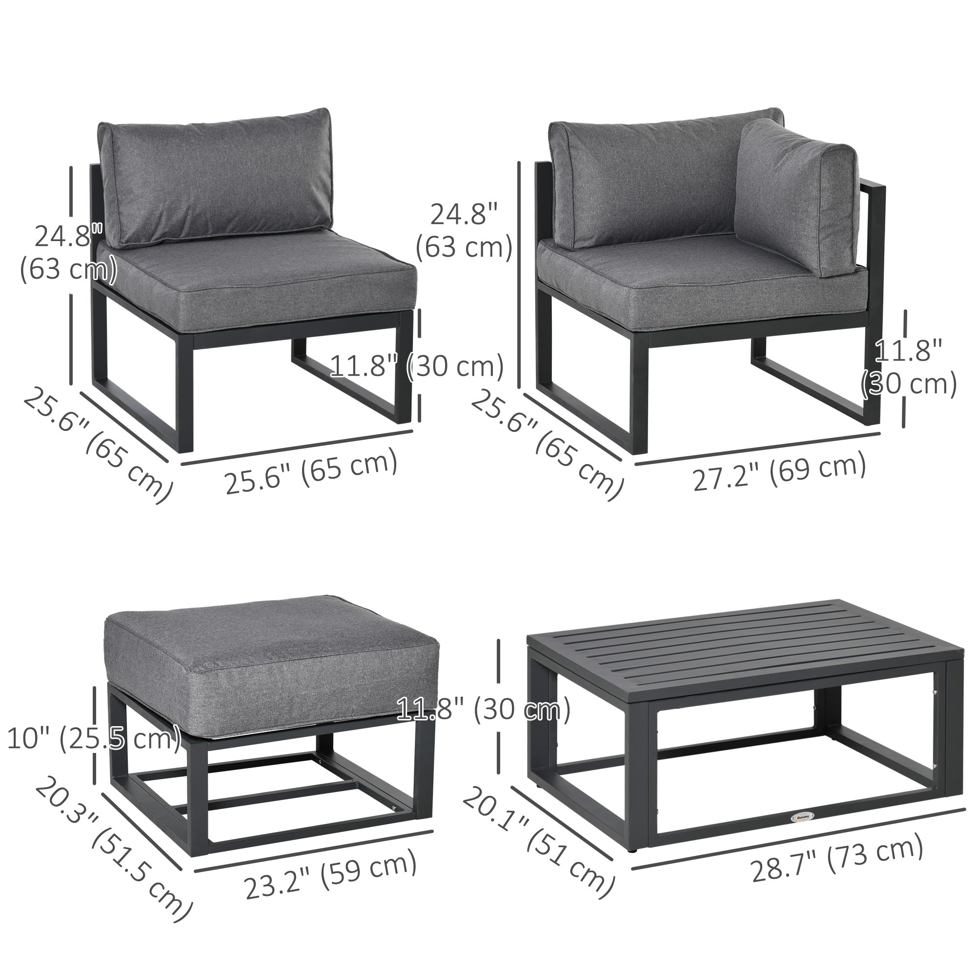 Aosom 6-Piece Patio Furniture Set - Grey Convertible Daybed-DECOROLALA