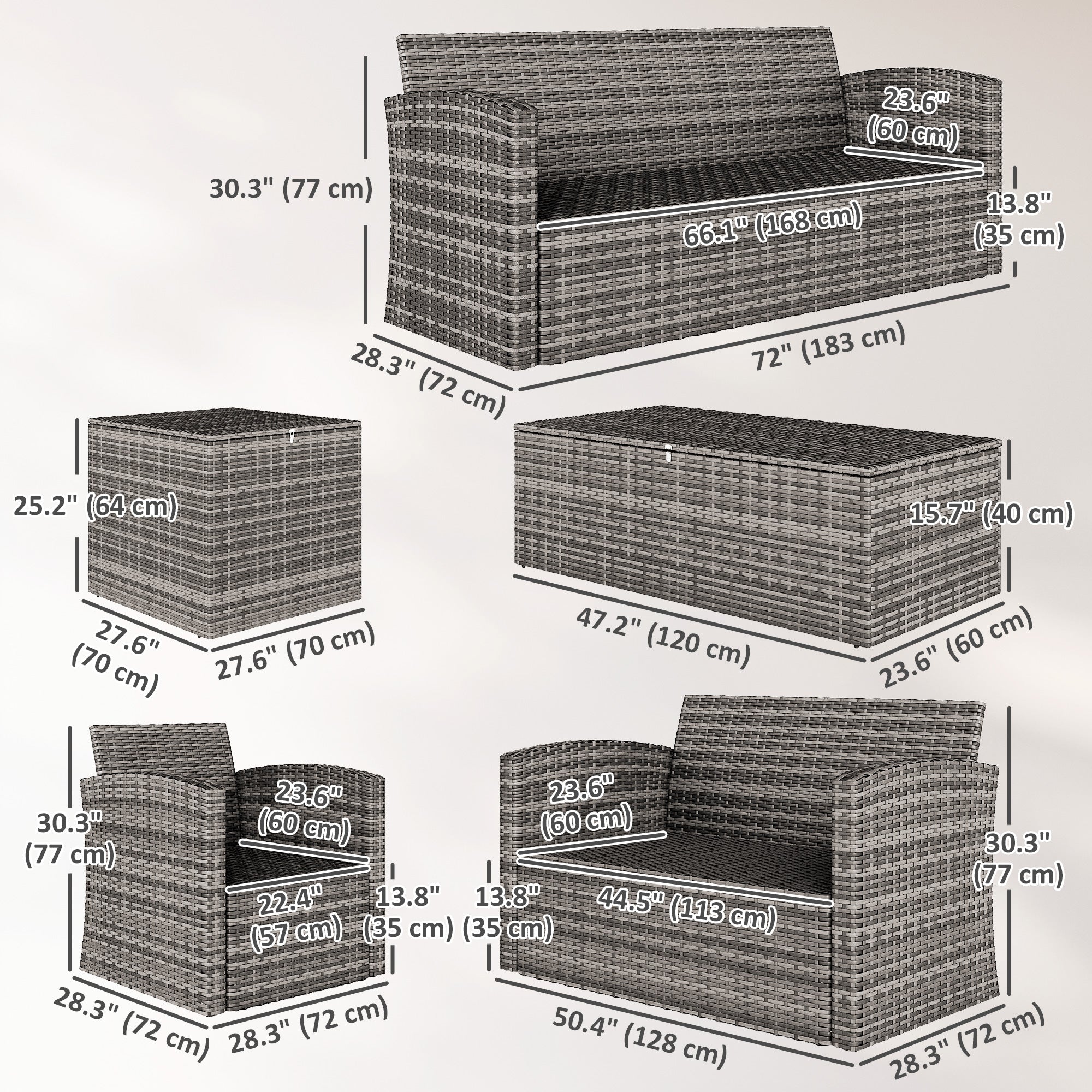 Aosom 6-Piece Rattan Patio Furniture Set 7-Seater Navy-DECOROLALA