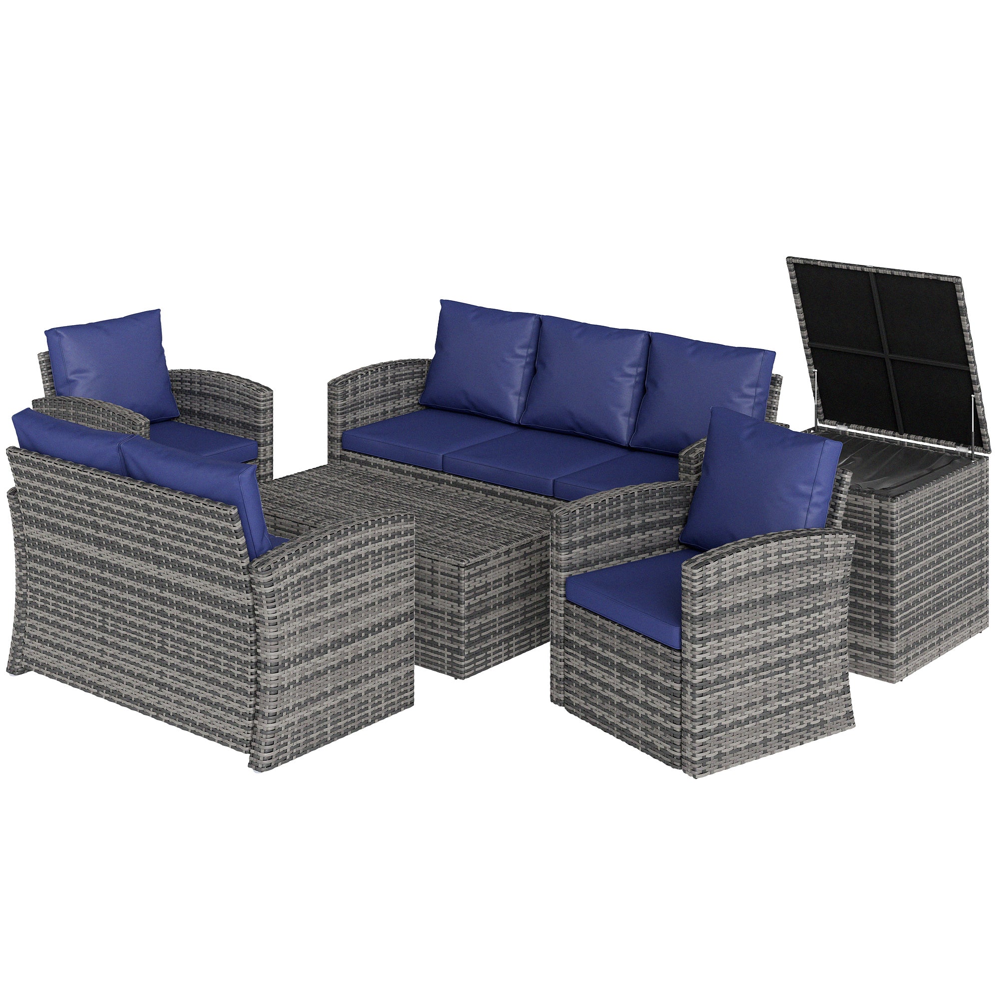 Aosom 6-Piece Rattan Patio Furniture Set 7-Seater Navy-DECOROLALA