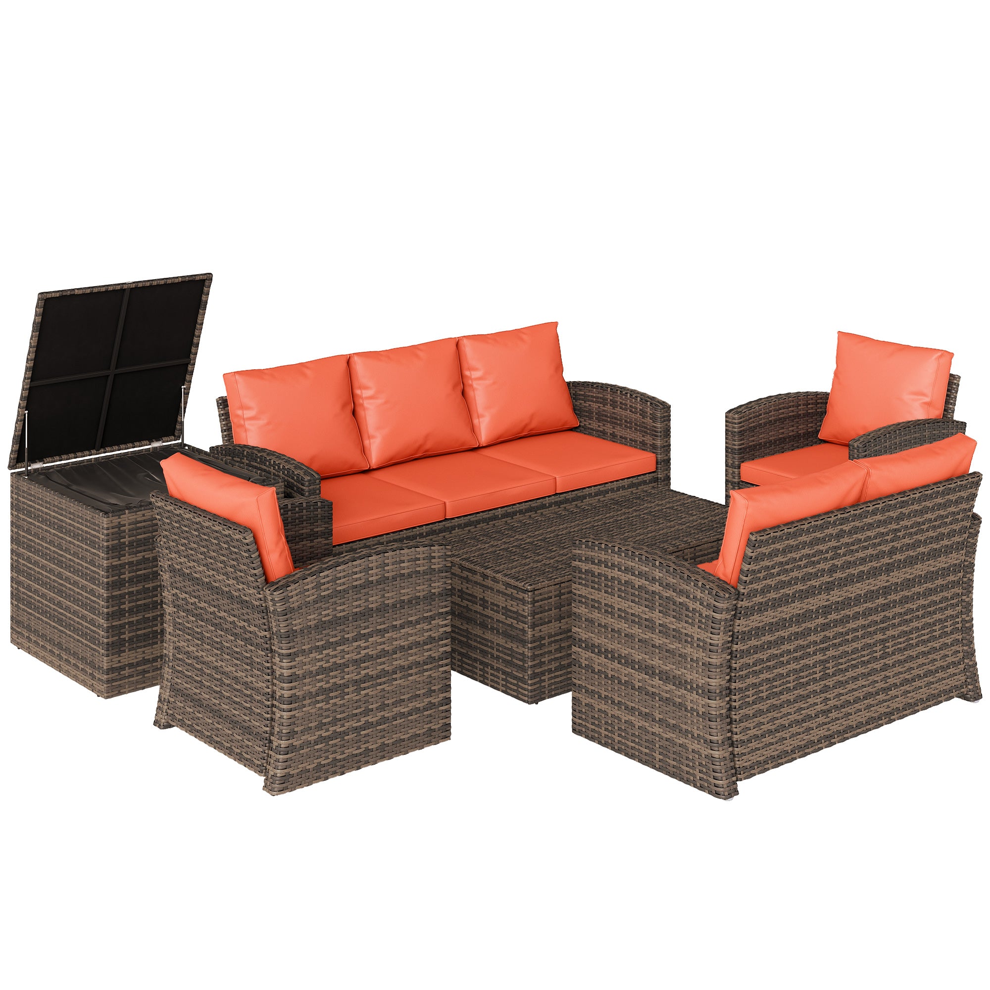 Aosom 6-Piece Rattan Patio Furniture Set - 7-Seater Orange-DECOROLALA
