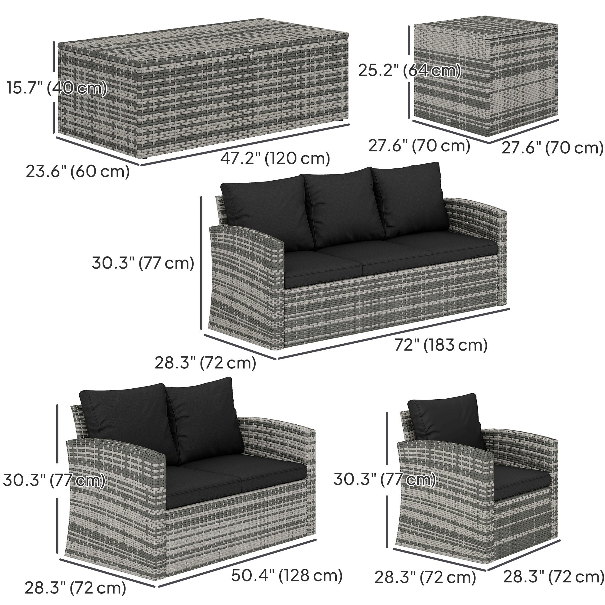 Aosom 6-Piece Rattan Patio Sectional - 7 Seater Black-DECOROLALA
