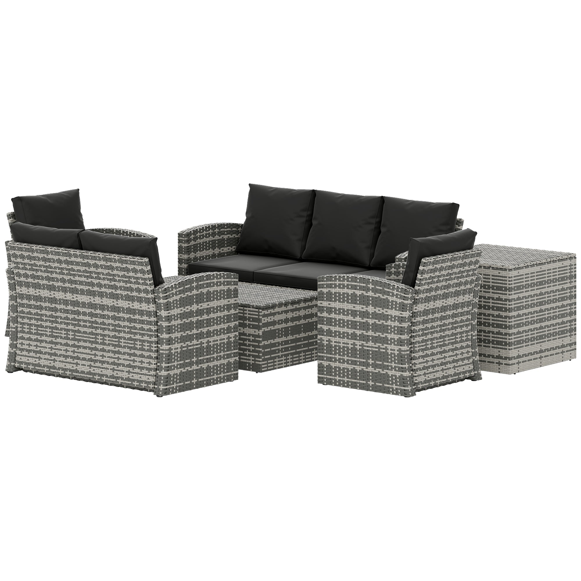Aosom 6-Piece Rattan Patio Sectional - 7 Seater Black-DECOROLALA