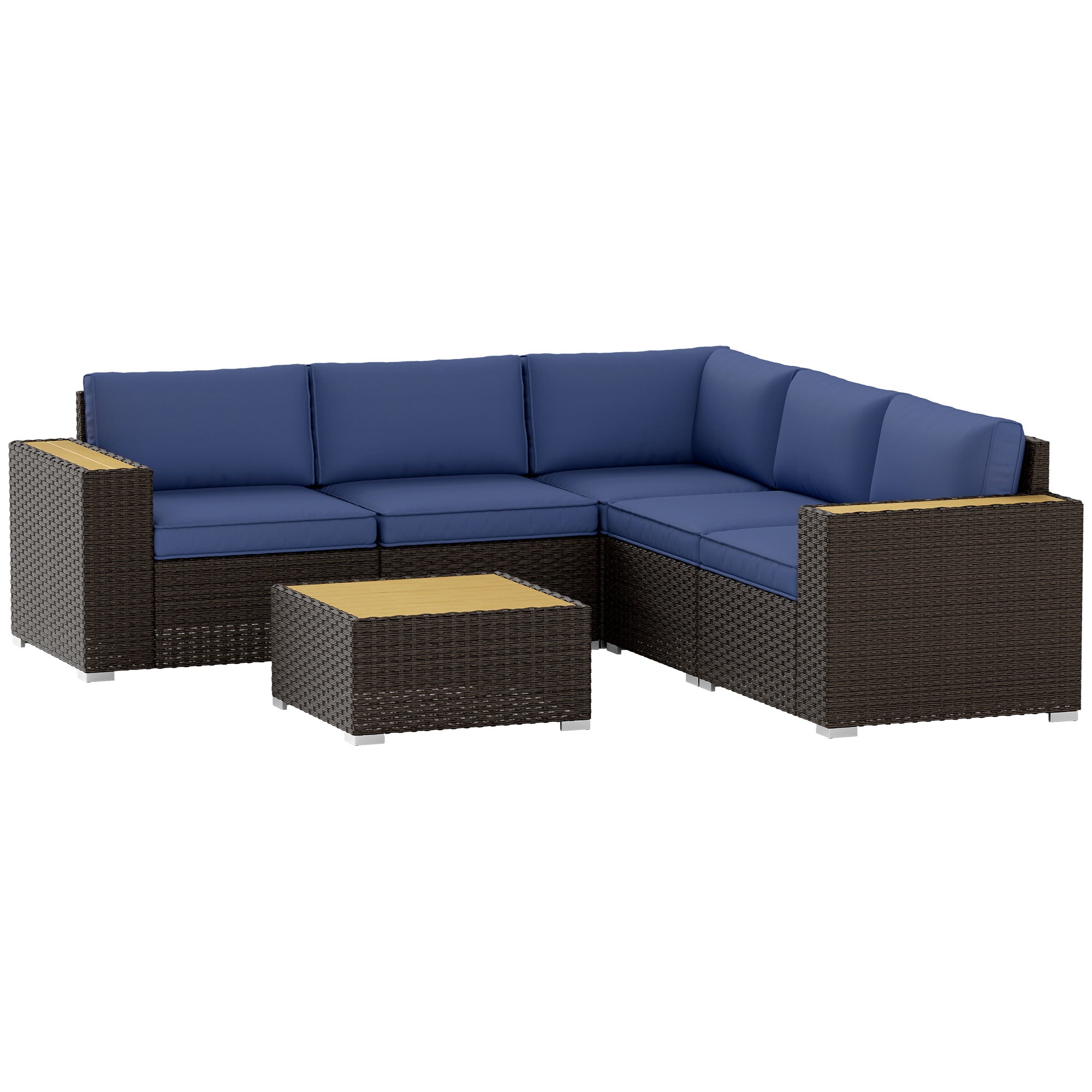 Aosom 6-Piece Rattan Patio Sectional Set Navy Blue-DECOROLALA