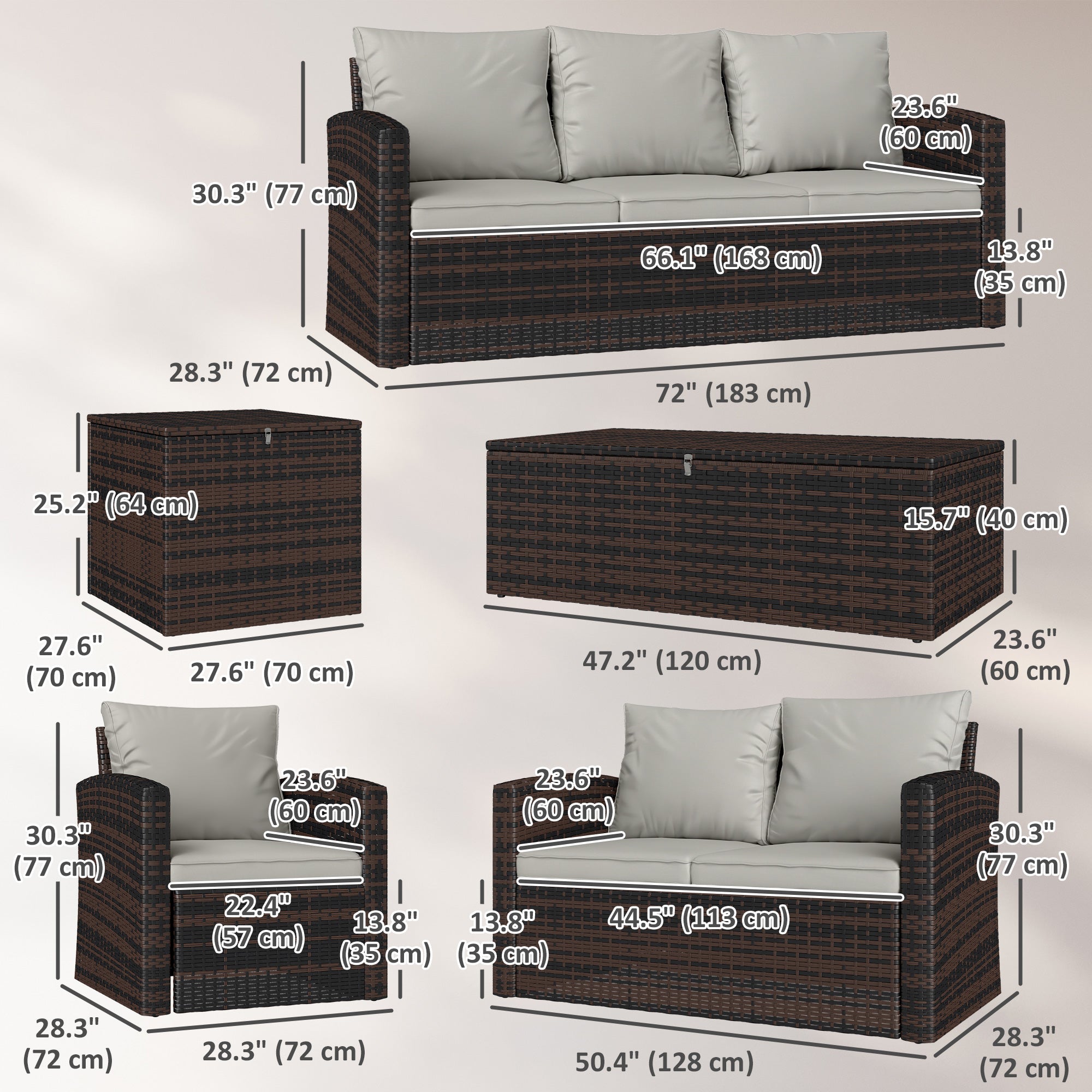Aosom 6-Piece Rattan Patio Set - 7-Seater Sectional-DECOROLALA