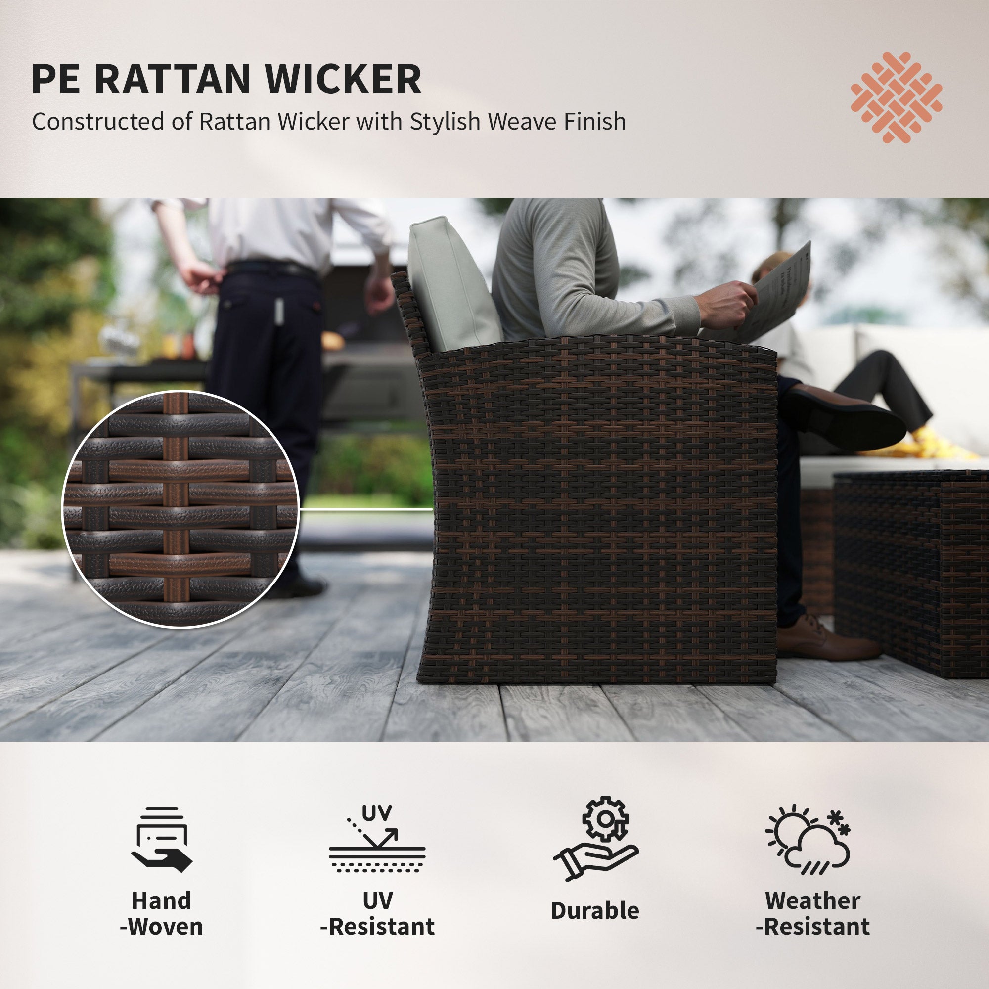 Aosom 6-Piece Rattan Patio Set - 7-Seater Sectional-DECOROLALA