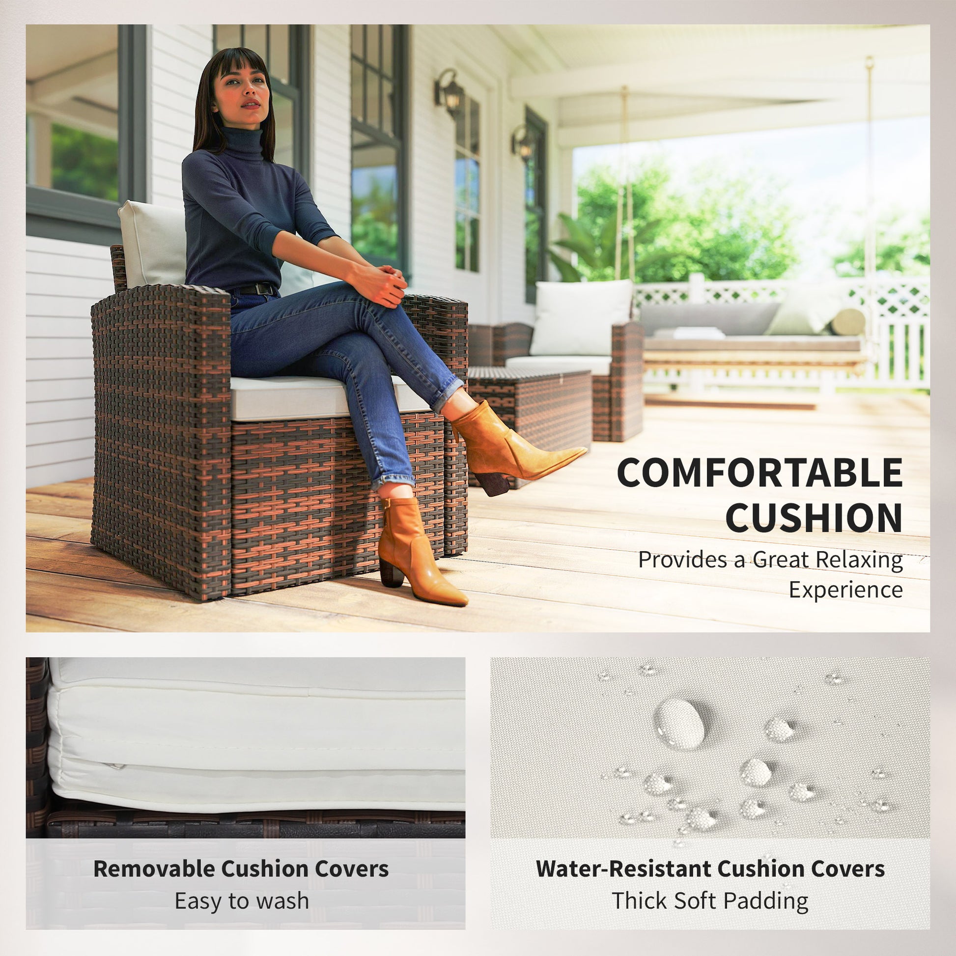 Aosom 6-Piece Rattan Patio Set - 7-Seater Sectional-DECOROLALA