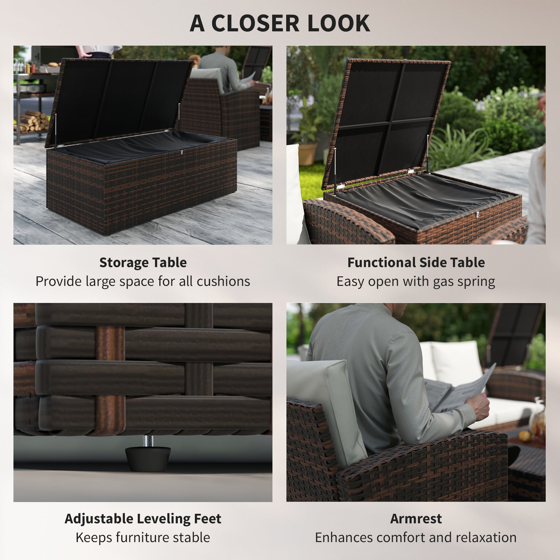 Aosom 6-Piece Rattan Patio Set - 7-Seater Sectional-DECOROLALA