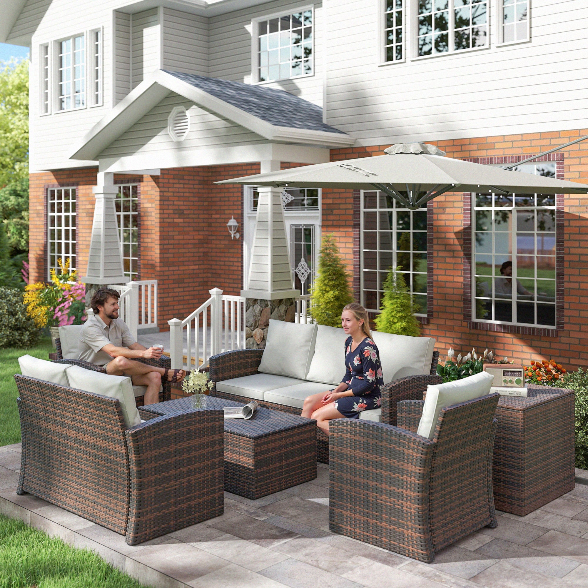 Aosom 6-Piece Rattan Patio Set - 7-Seater Sectional-DECOROLALA