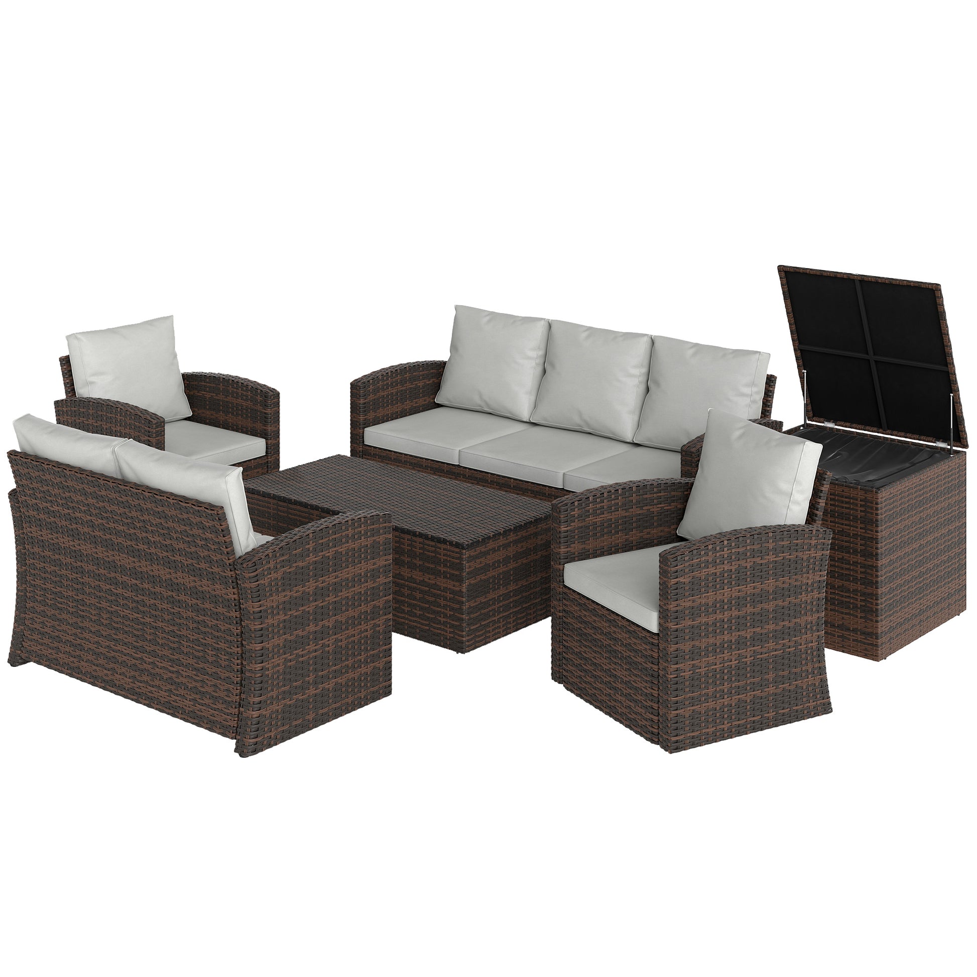Aosom 6-Piece Rattan Patio Set - 7-Seater Sectional-DECOROLALA