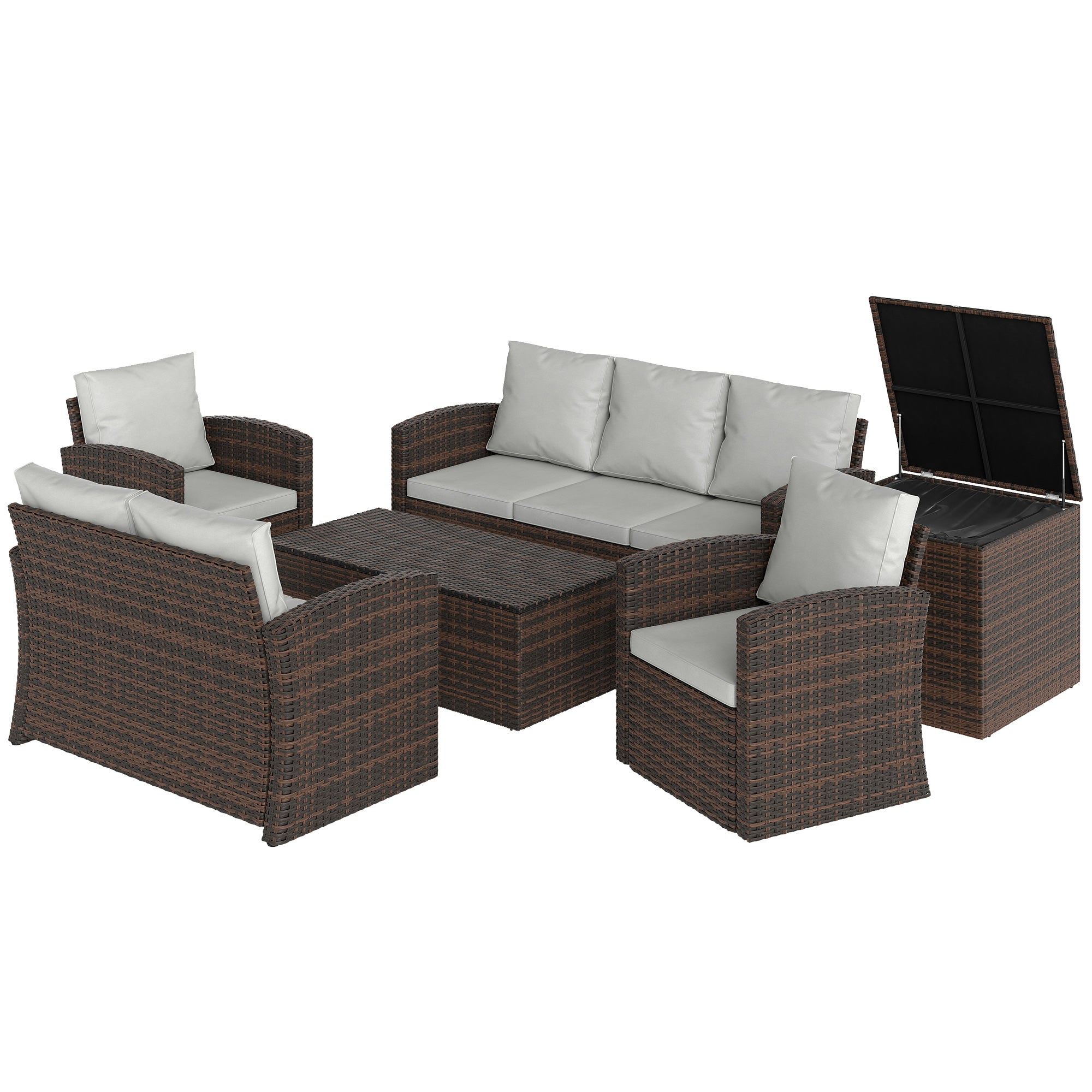 Aosom 6-Piece Rattan Patio Set - 7-Seater Sectional-DECOROLALA