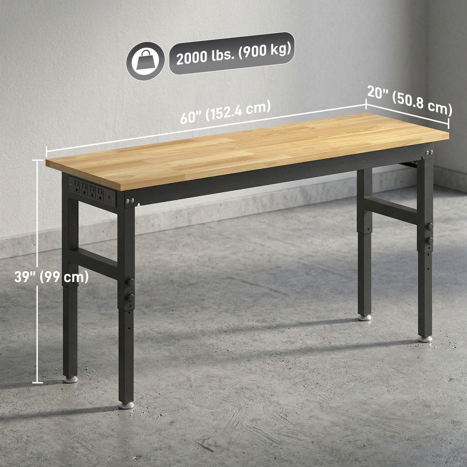 Aosom 60" Heavy Duty Workbench - 2000 lbs Capacity Rubberwood Top-Home Improvement > Tools > Tool Organizers-DECOROLALA
