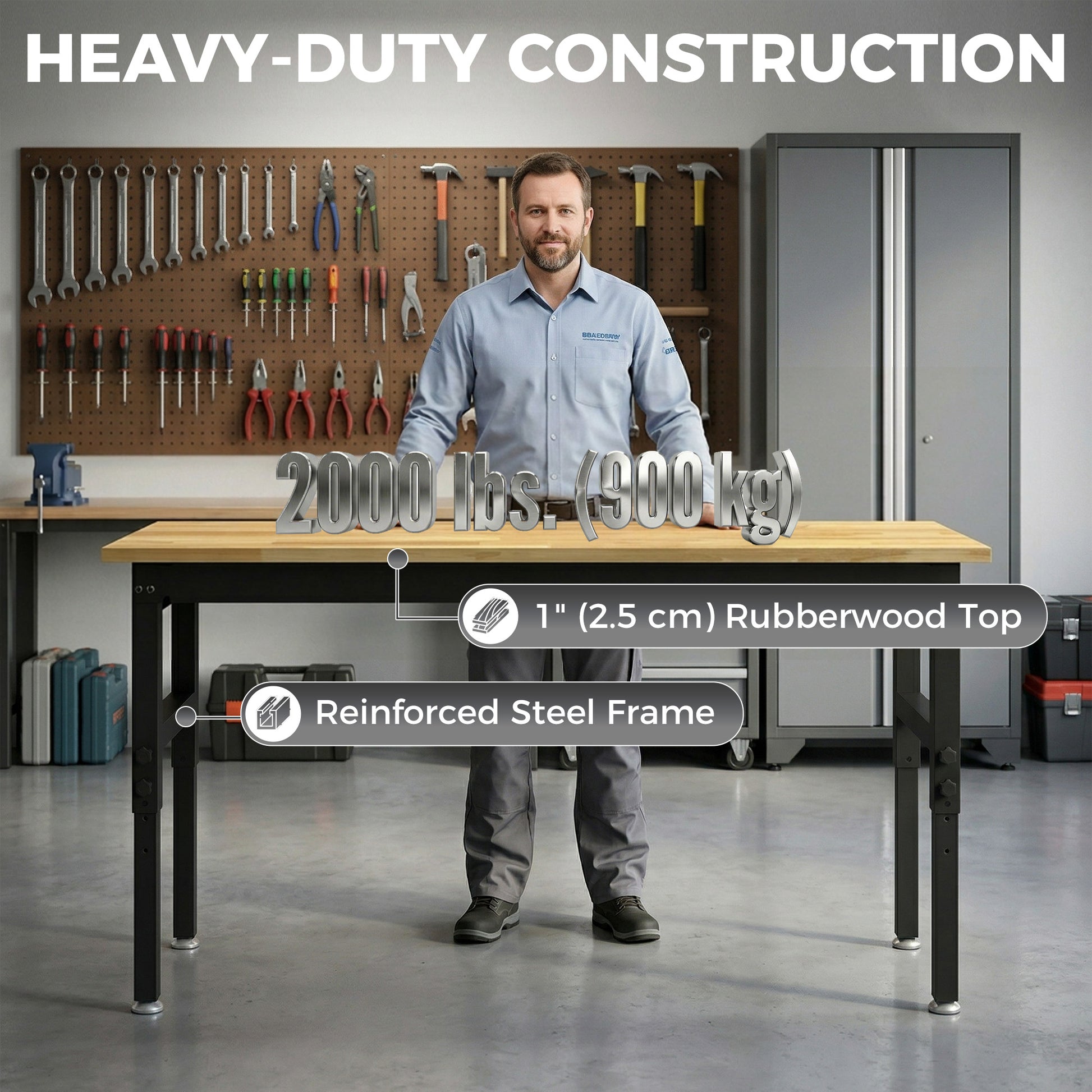 Aosom 60" Heavy Duty Workbench - 2000 lbs Capacity Rubberwood Top-Home Improvement > Tools > Tool Organizers-DECOROLALA