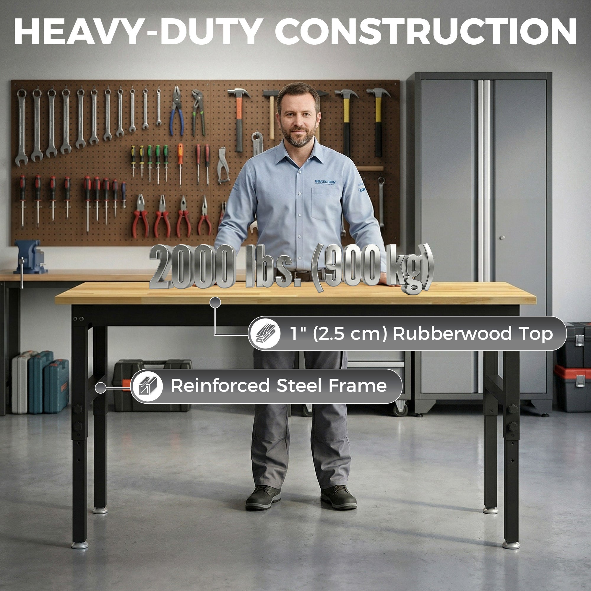 Aosom 60" Heavy Duty Workbench - 2000 lbs Capacity Rubberwood Top-Home Improvement > Tools > Tool Organizers-DECOROLALA