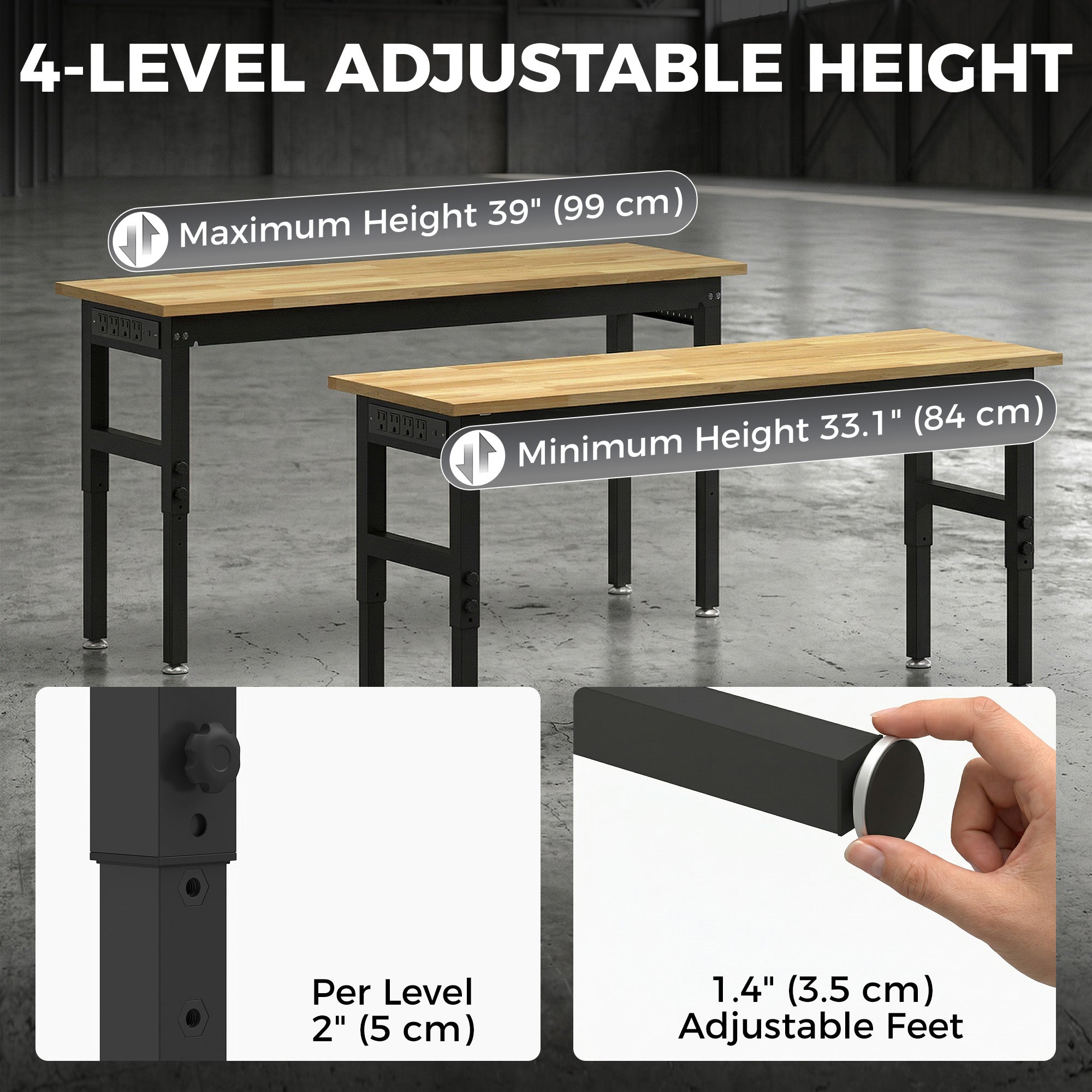 Aosom 60" Heavy Duty Workbench - 2000 lbs Capacity Rubberwood Top-Home Improvement > Tools > Tool Organizers-DECOROLALA