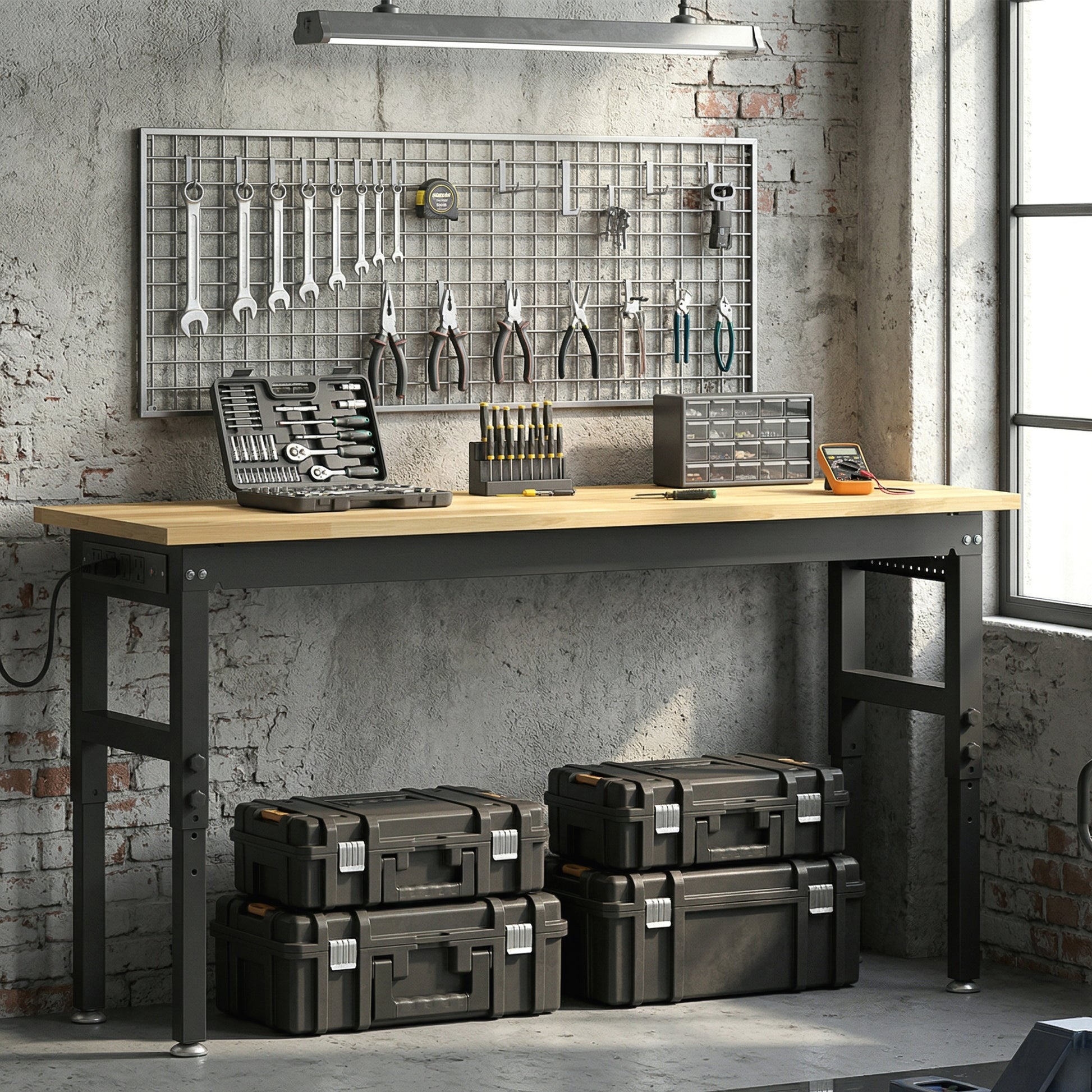 Aosom 60" Heavy Duty Workbench - 2000 lbs Capacity Rubberwood Top-Home Improvement > Tools > Tool Organizers-DECOROLALA