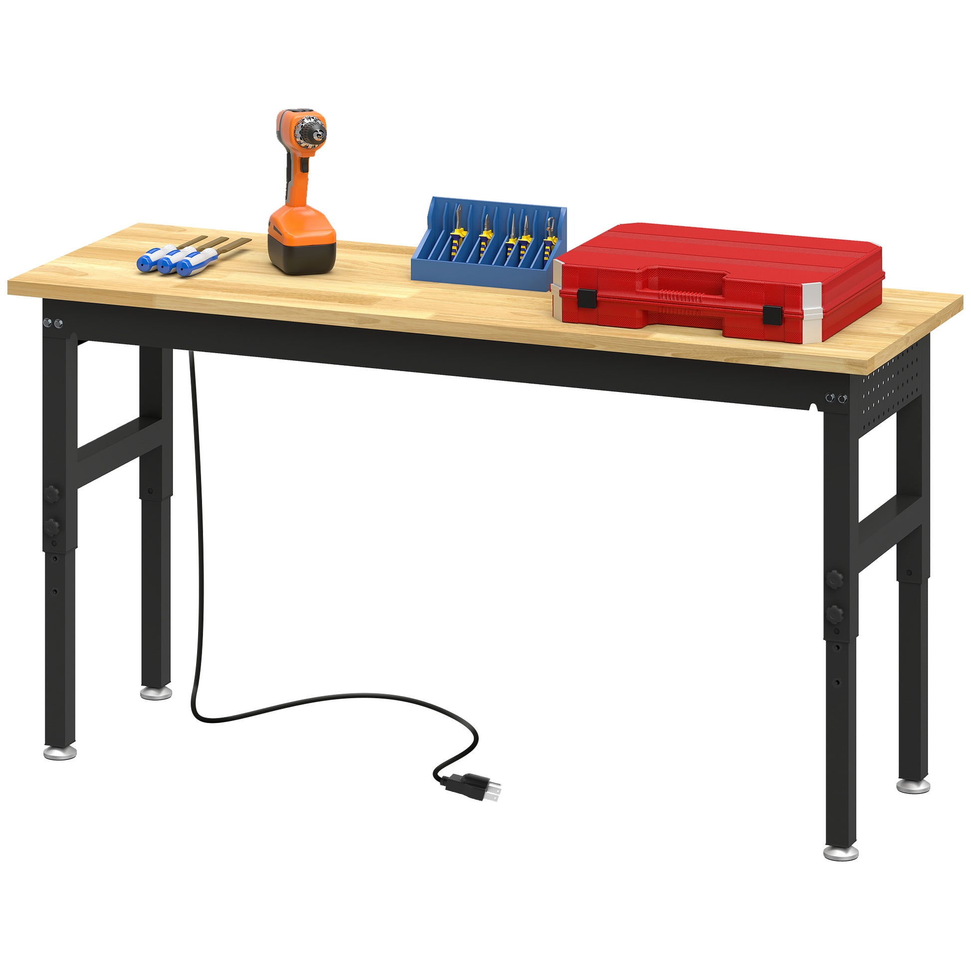 Aosom 60" Heavy Duty Workbench - 2000 lbs Capacity Rubberwood Top-Home Improvement > Tools > Tool Organizers-DECOROLALA