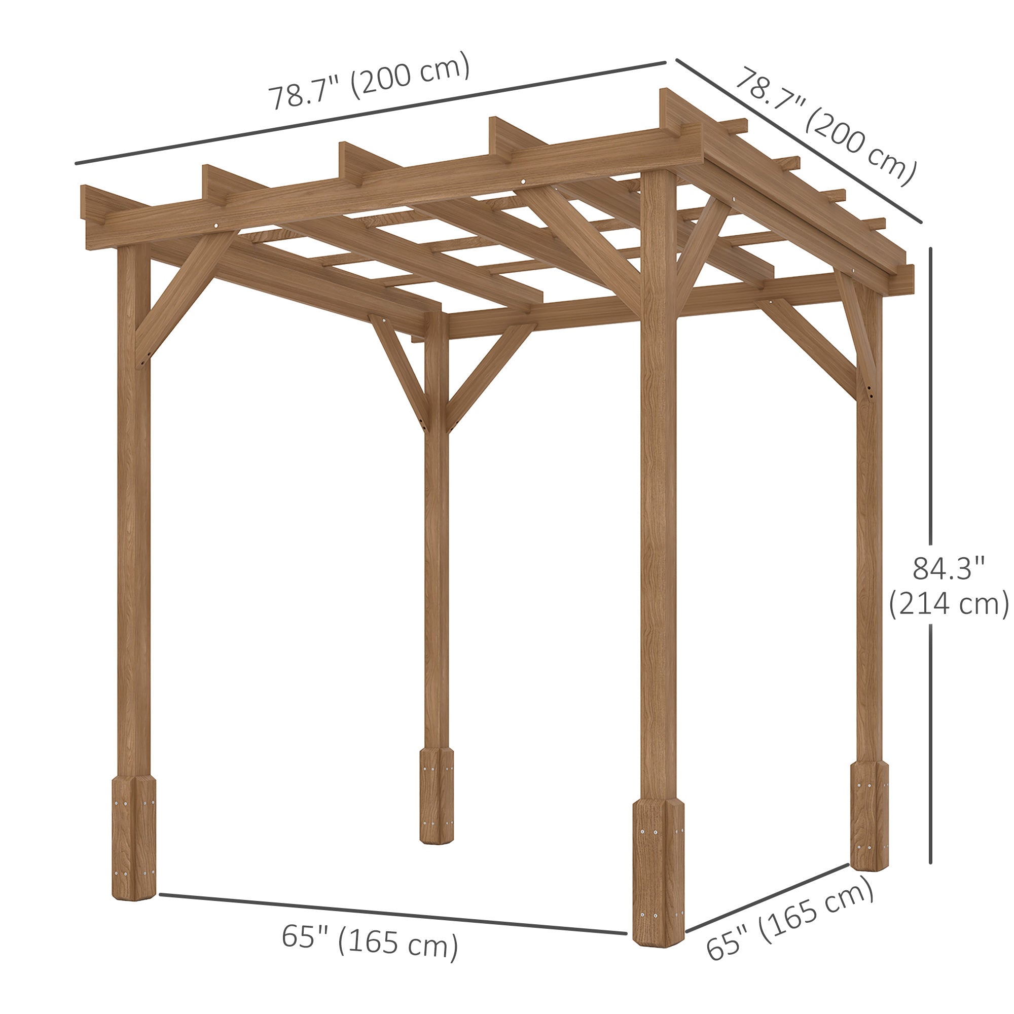 Aosom 6.6' x 6.6' Wood Pergola Gazebo - Dark Brown Fir Wood-DECOROLALA