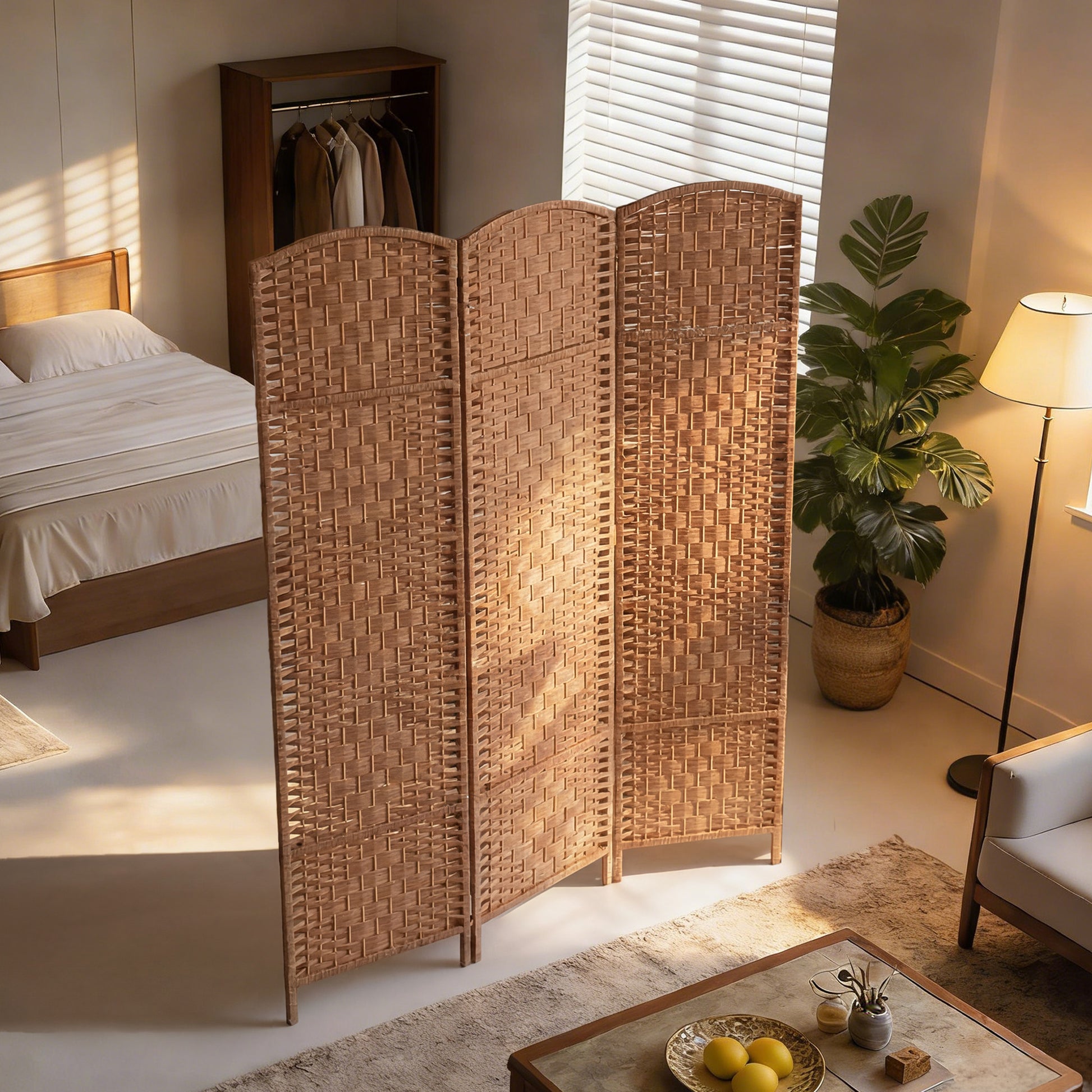 Aosom 6ft 3-Panel Folding Room Divider - Natural Woven Wood-Home Furnishings > Living Room Furniture > Room Dividers-DECOROLALA
