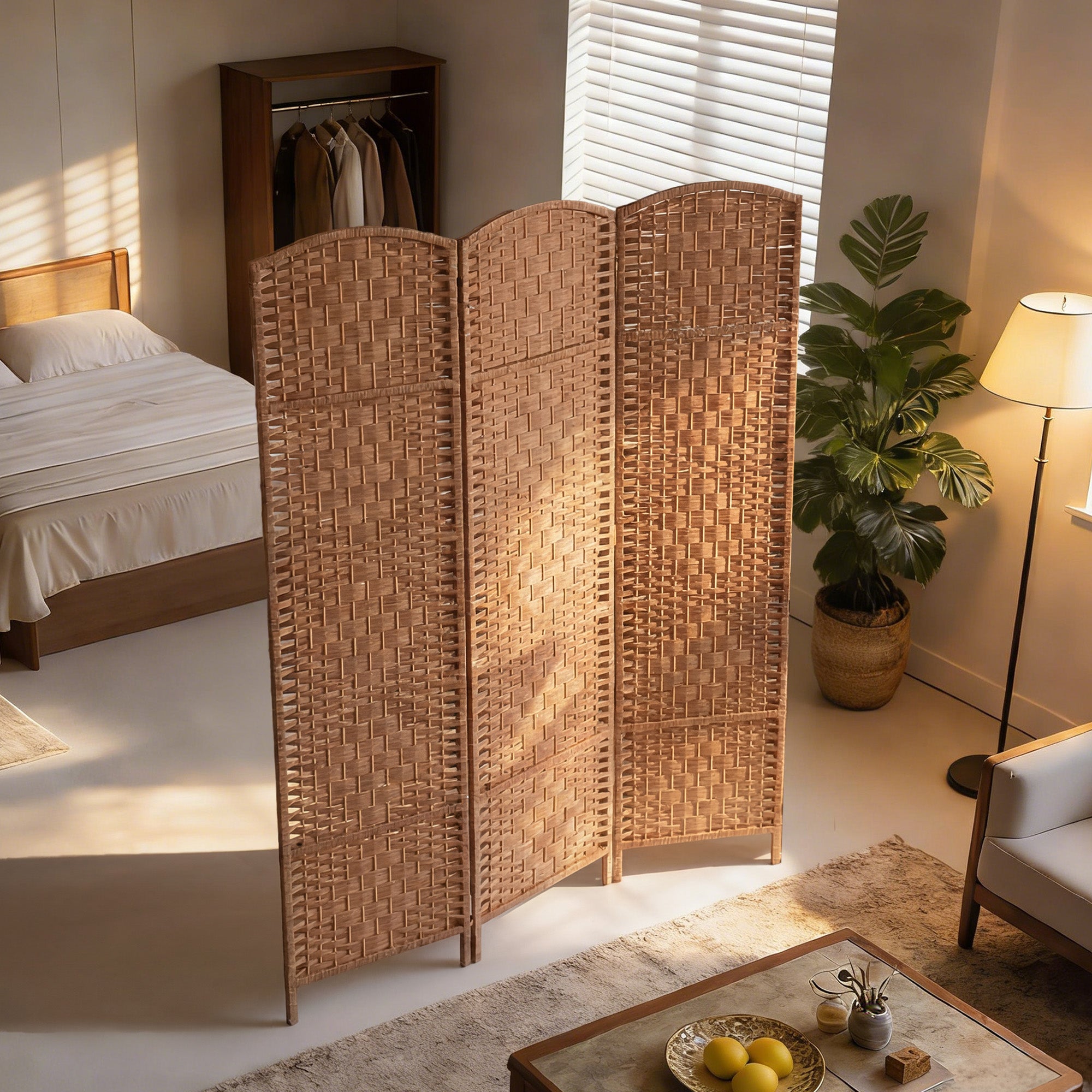 Aosom 6ft 3-Panel Folding Room Divider - Natural Woven Wood-Home Furnishings > Living Room Furniture > Room Dividers-DECOROLALA
