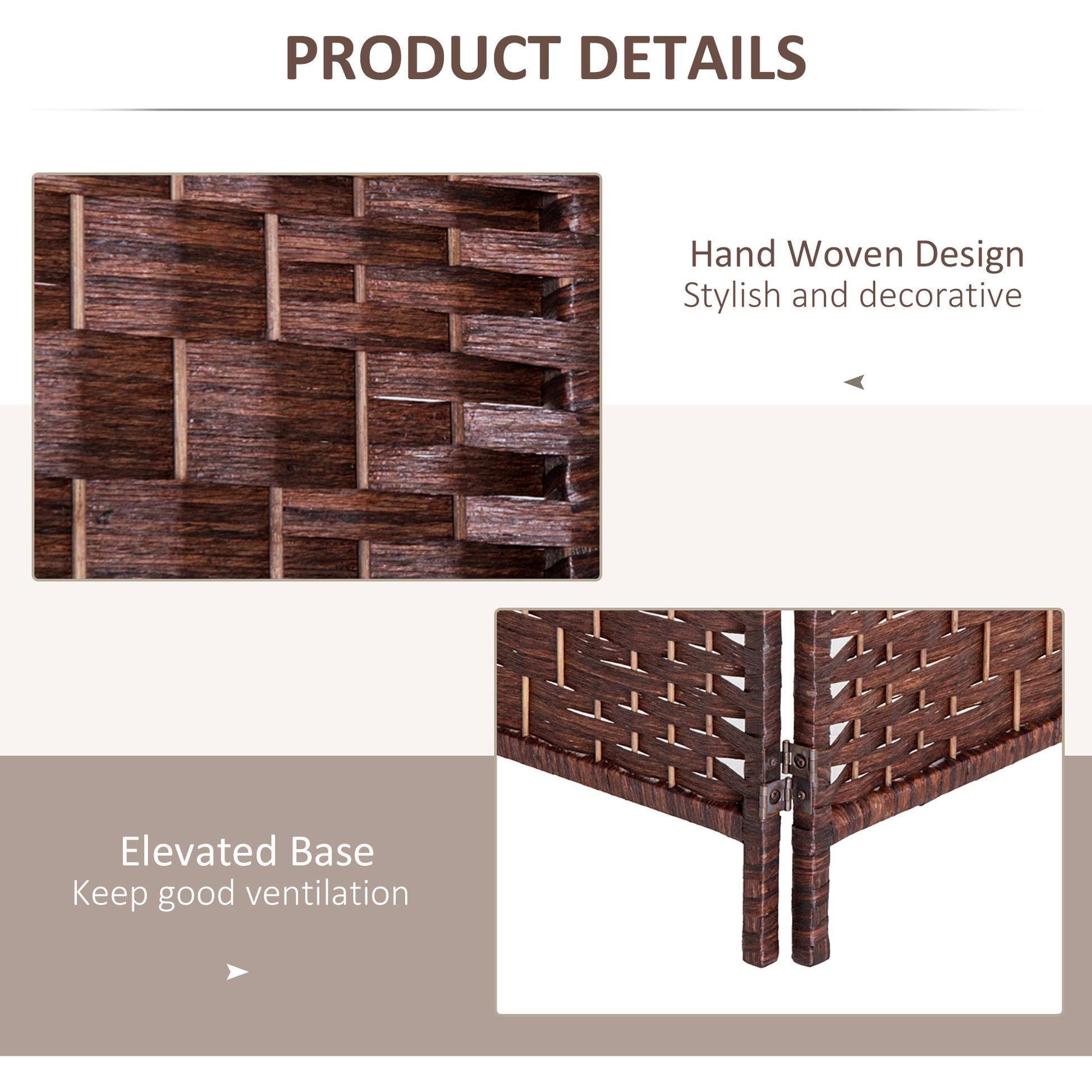 Aosom 6ft 4-Panel Folding Room Divider - Brown Woven Wicker-Home Furnishings > Living Room Furniture > Room Dividers-DECOROLALA