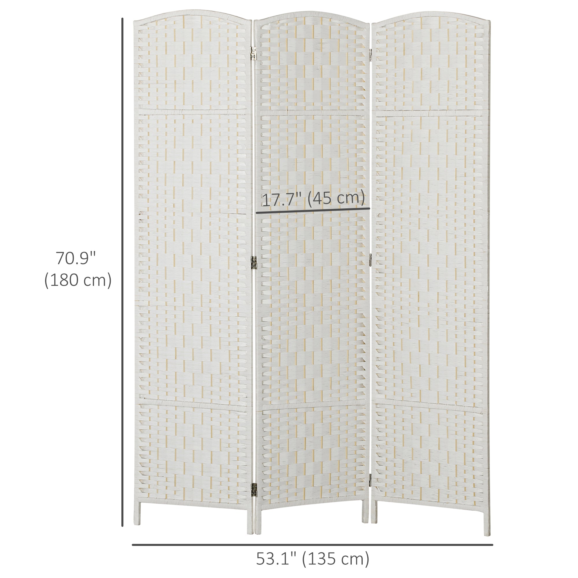 Aosom 6ft Folding Room Divider - 3 Panel White Woven Privacy Screen-Home Furnishings > Living Room Furniture > Room Dividers-DECOROLALA