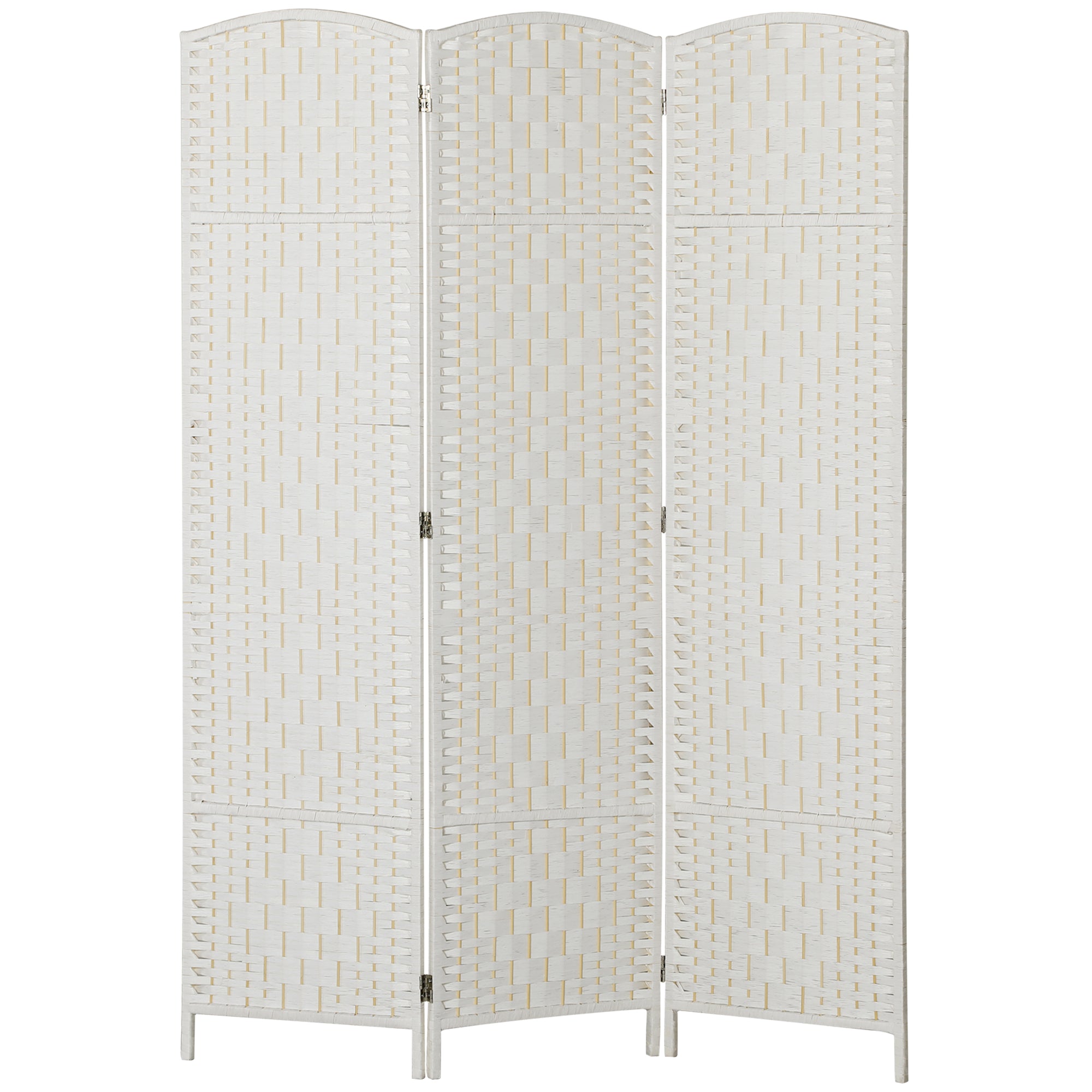 Aosom 6ft Folding Room Divider - 3 Panel White Woven Privacy Screen-Home Furnishings > Living Room Furniture > Room Dividers-DECOROLALA