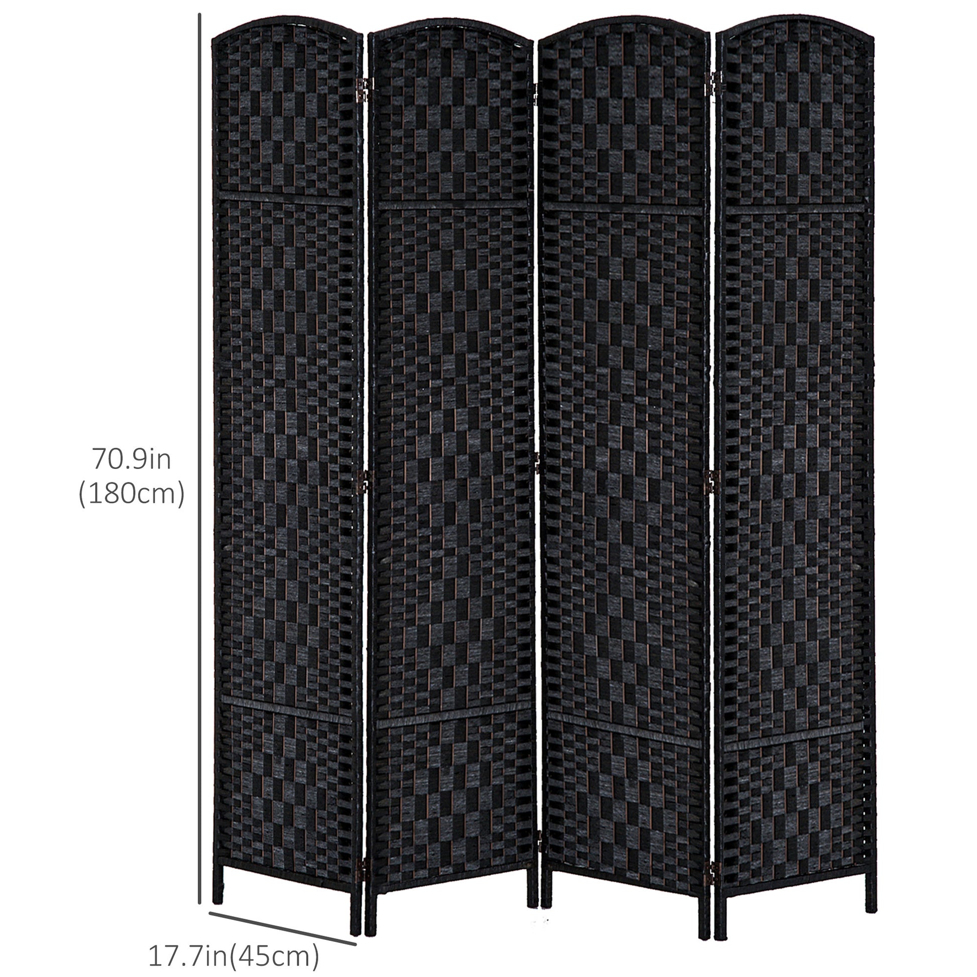 Aosom 6ft Folding Room Divider - 4 Panel Woven Privacy Screen, Black-Home Furnishings > Living Room Furniture > Room Dividers-DECOROLALA