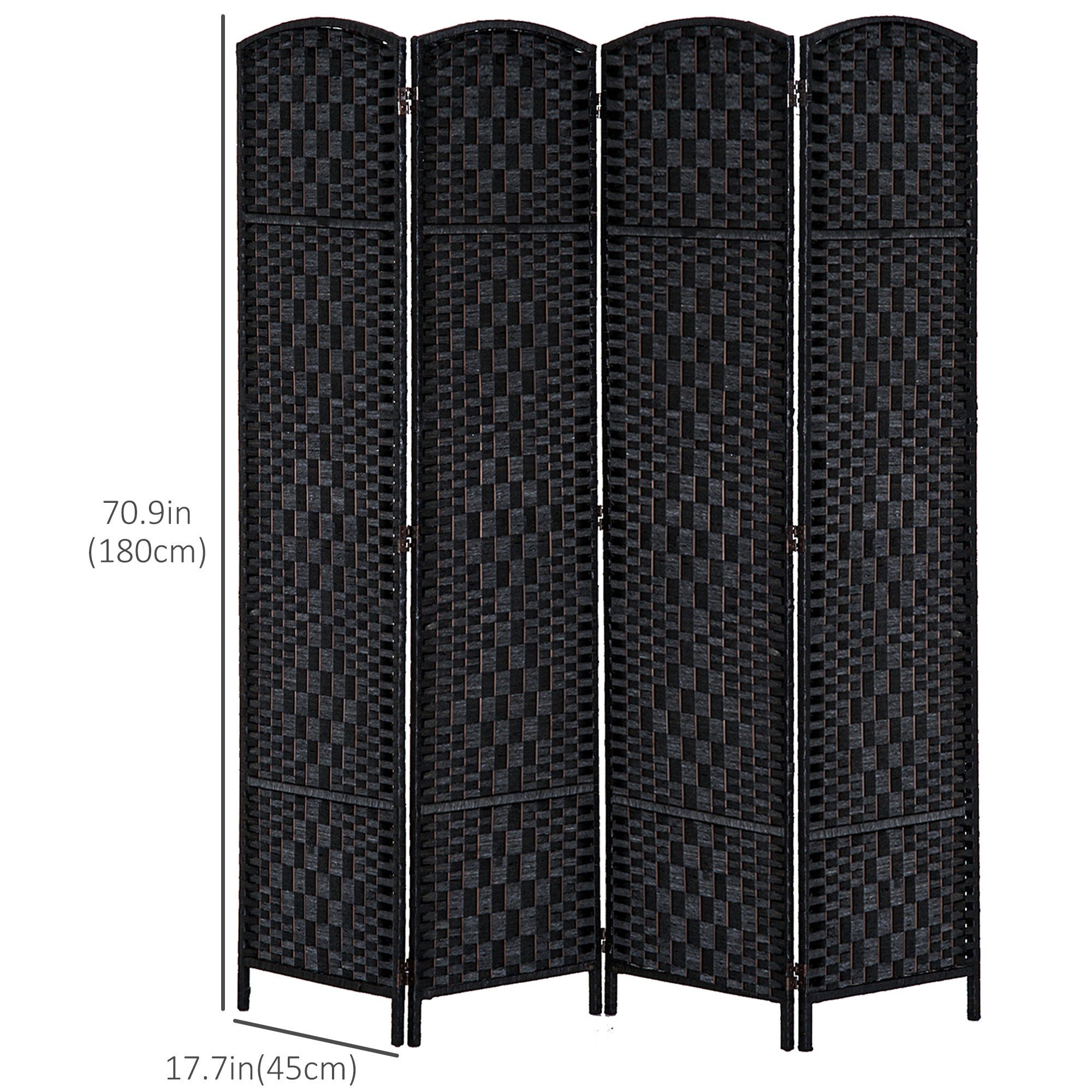 Aosom 6ft Folding Room Divider - 4 Panel Woven Privacy Screen, Black-Home Furnishings > Living Room Furniture > Room Dividers-DECOROLALA