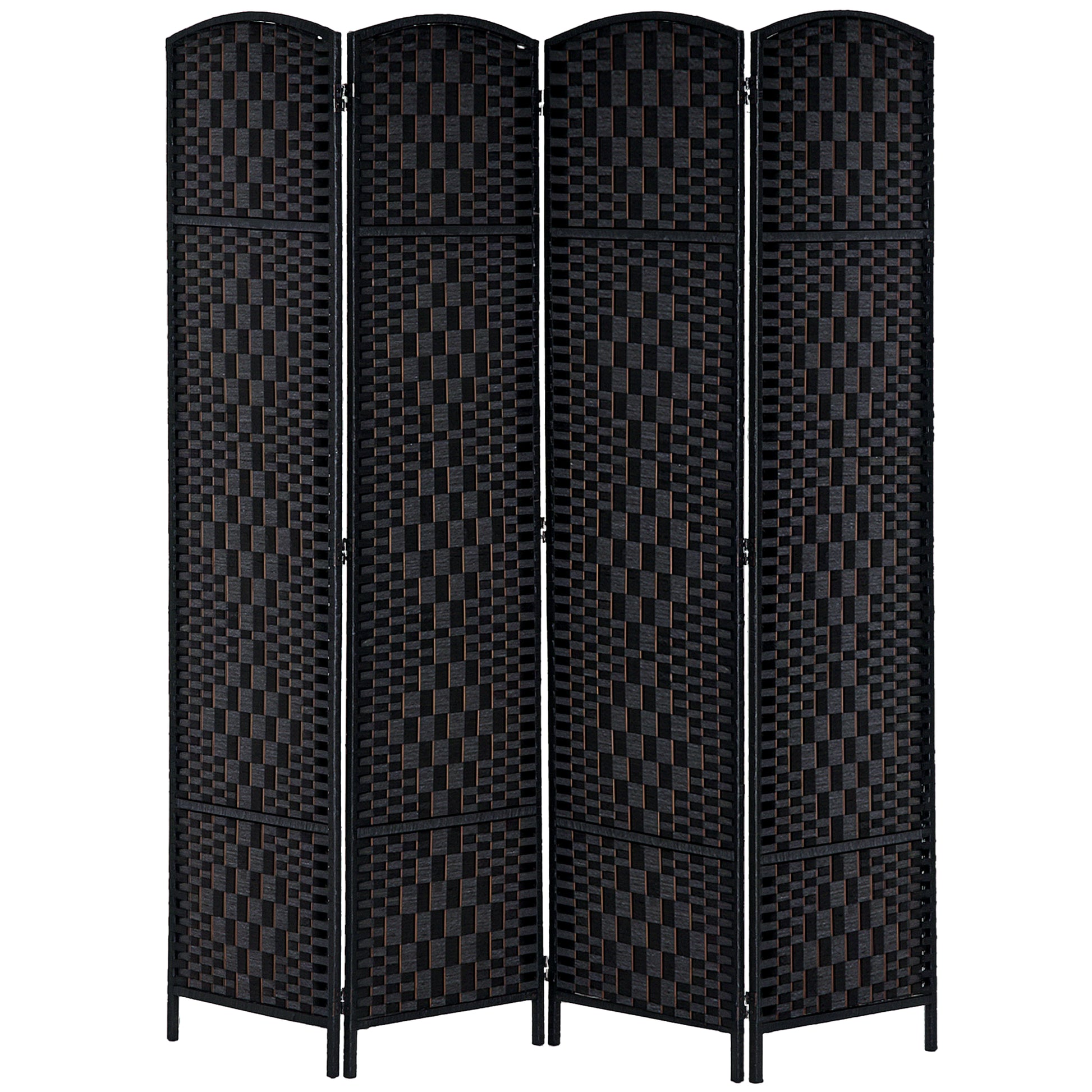 Aosom 6ft Folding Room Divider - 4 Panel Woven Privacy Screen, Black-Home Furnishings > Living Room Furniture > Room Dividers-DECOROLALA