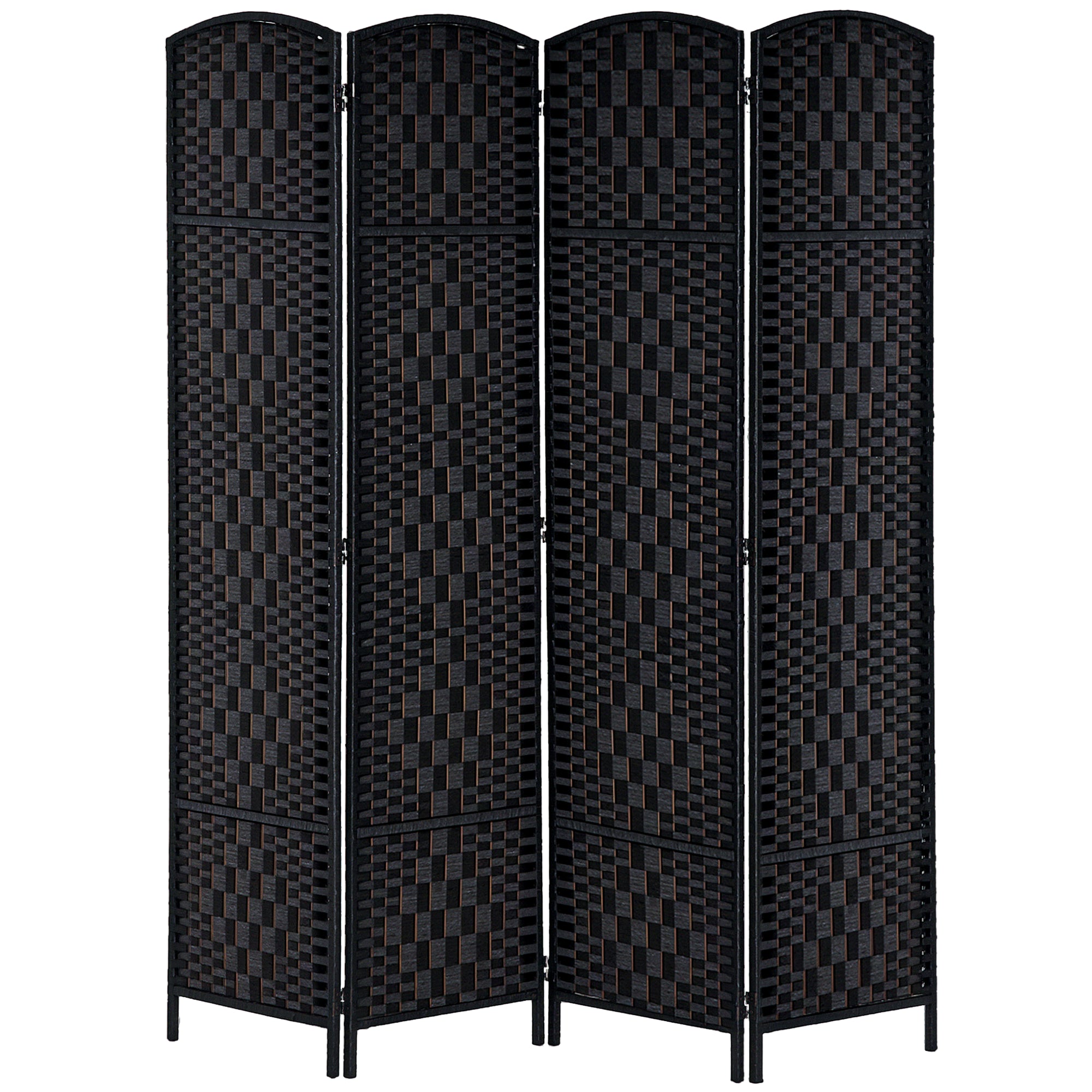 Aosom 6ft Folding Room Divider - 4 Panel Woven Privacy Screen, Black-Home Furnishings > Living Room Furniture > Room Dividers-DECOROLALA
