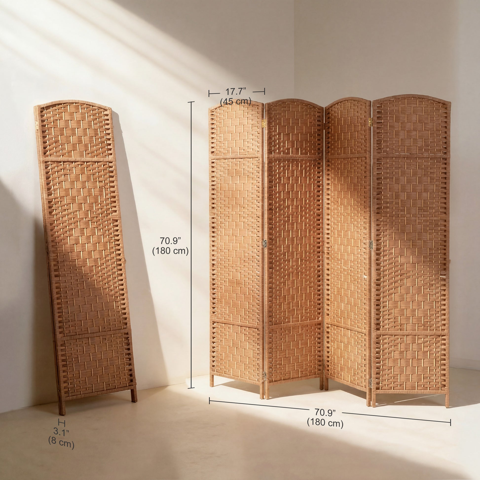 Aosom 6ft Folding Room Divider - 4 Panel Woven Wood Screen, Natural-Home Furnishings > Living Room Furniture > Room Dividers-DECOROLALA