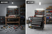 Aosom 7-Drawer Rolling Tool Chest with Side Shelf - Black Steel-Home Improvement > Tools > Tool Organizers-DECOROLALA