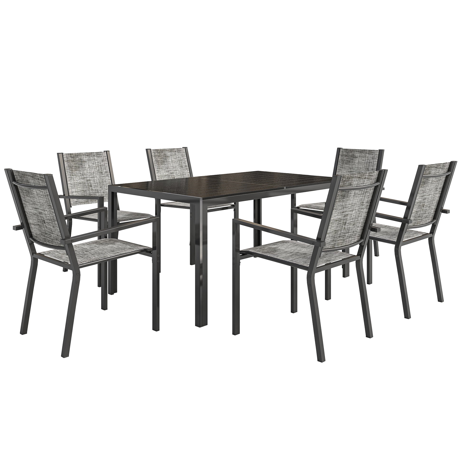 Aosom 7 Piece Outdoor Dining Set - 59" Table & 6 Stackable Chairs-DECOROLALA