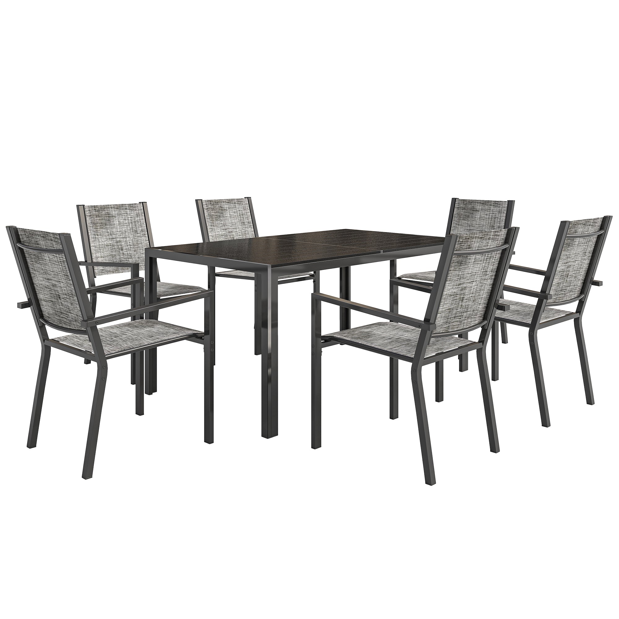 Aosom 7 Piece Outdoor Dining Set - 59" Table & 6 Stackable Chairs-DECOROLALA