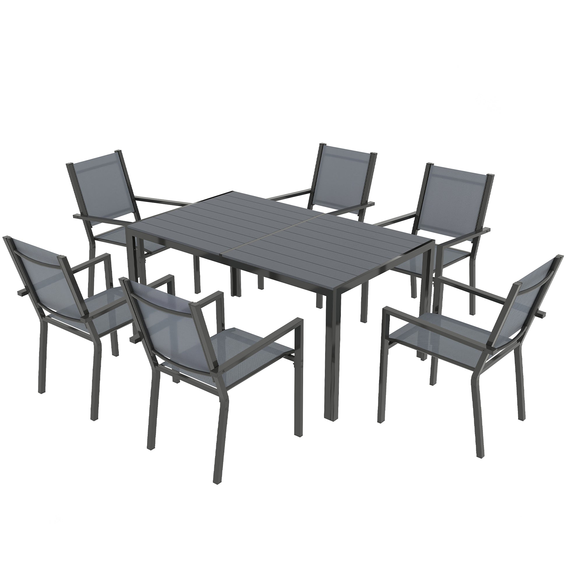 Aosom 7 Piece Outdoor Dining Set - 59" Table & 6 Stackable Chairs-DECOROLALA