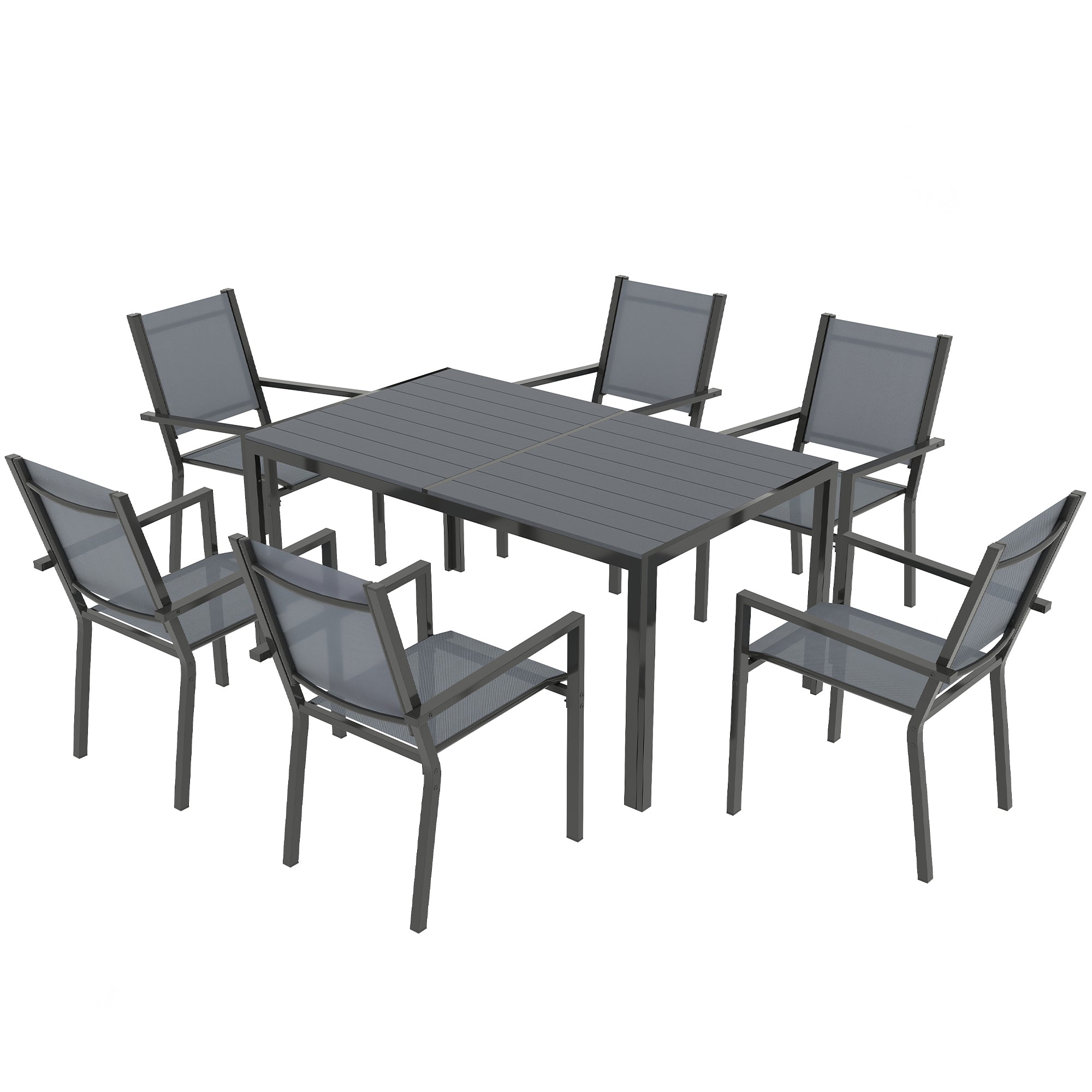 Aosom 7 Piece Outdoor Dining Set - 59" Table & 6 Stackable Chairs-DECOROLALA