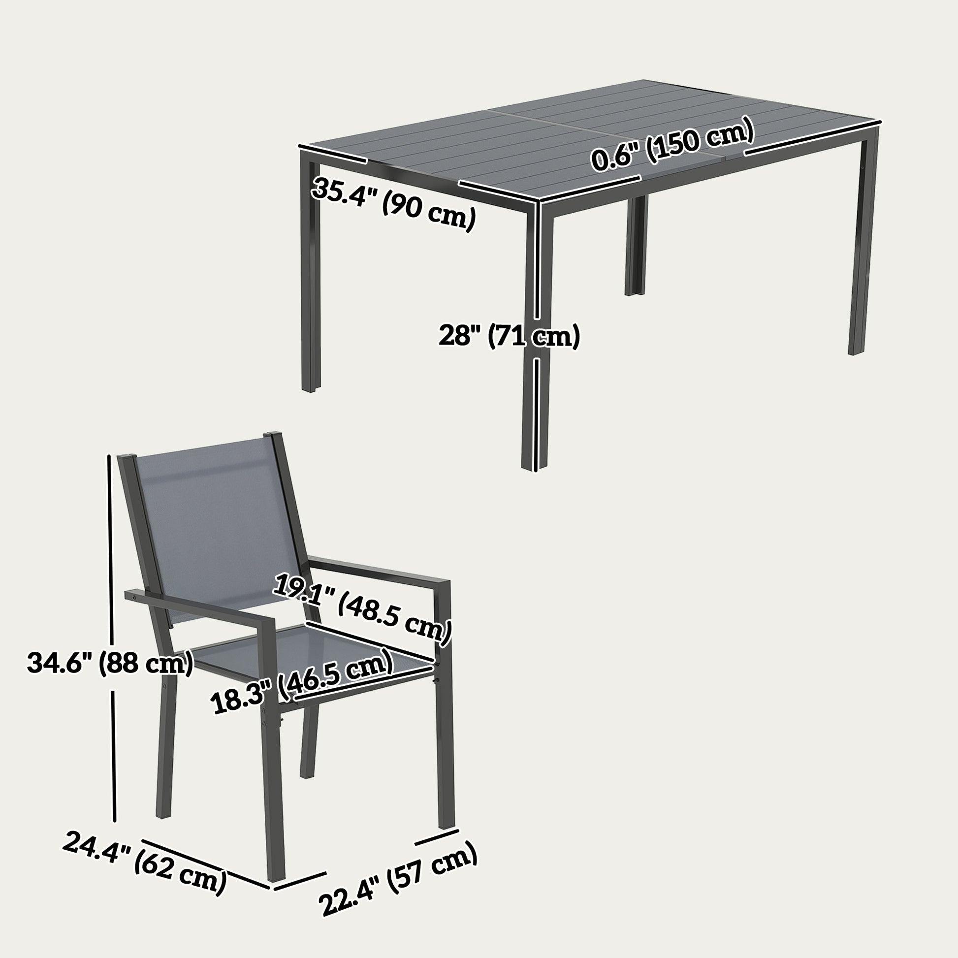 Aosom 7 Piece Outdoor Dining Set - 59" Table & 6 Stackable Chairs-DECOROLALA