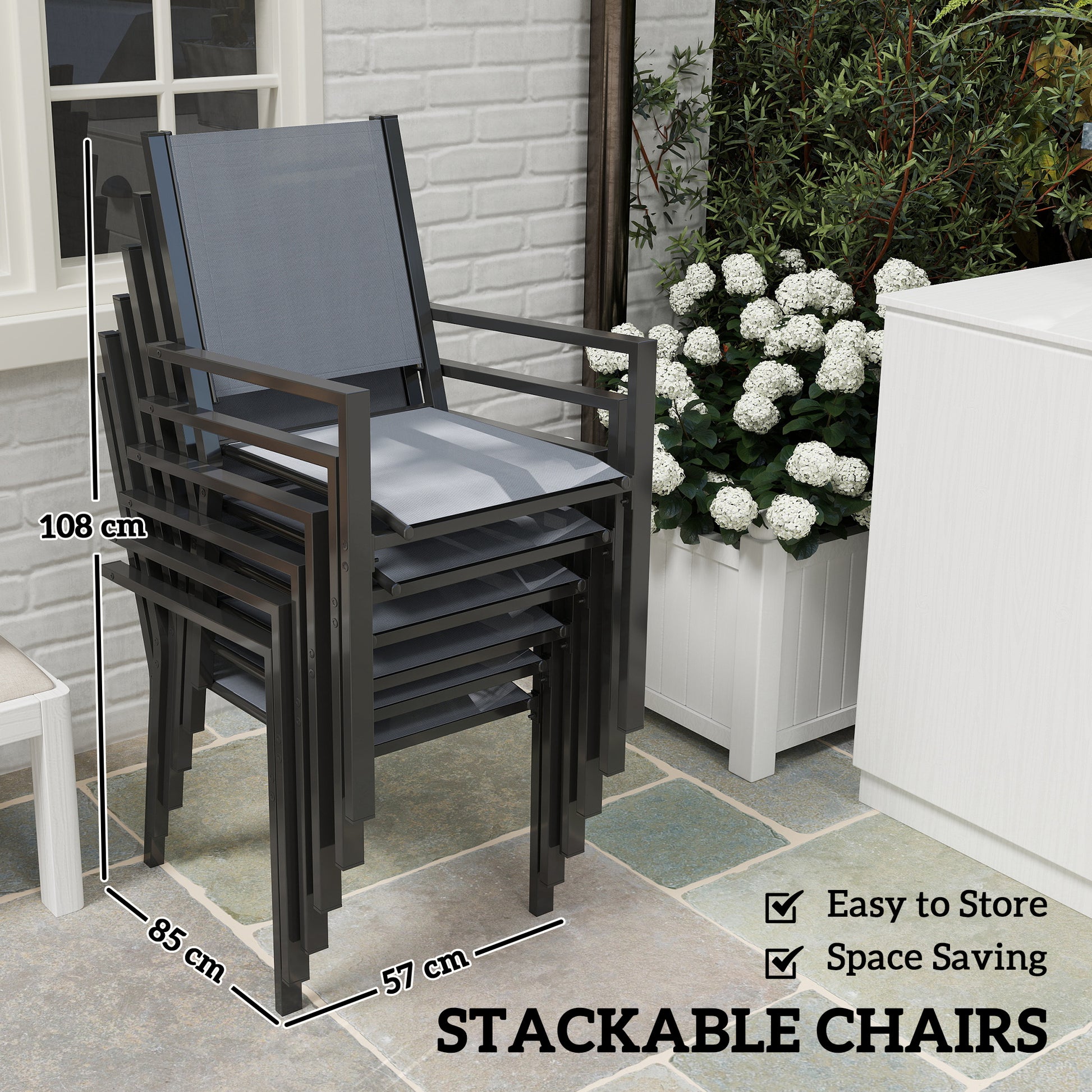 Aosom 7 Piece Outdoor Dining Set - 59" Table & 6 Stackable Chairs-DECOROLALA