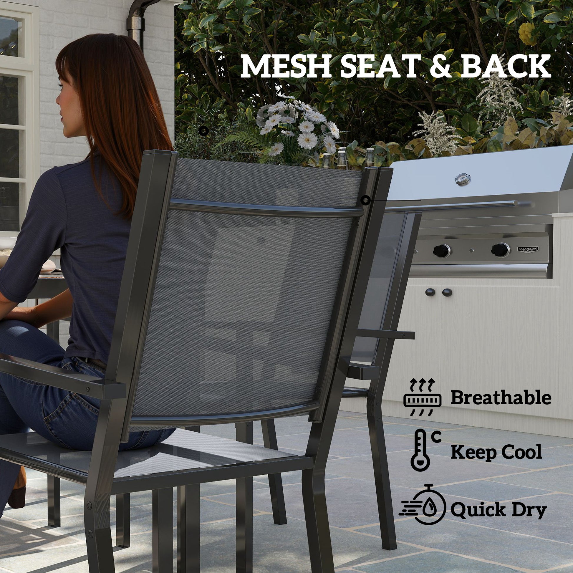 Aosom 7 Piece Outdoor Dining Set - 59" Table & 6 Stackable Chairs-DECOROLALA