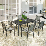 Aosom 7 Piece Outdoor Dining Set - 59" Table & 6 Stackable Chairs-DECOROLALA