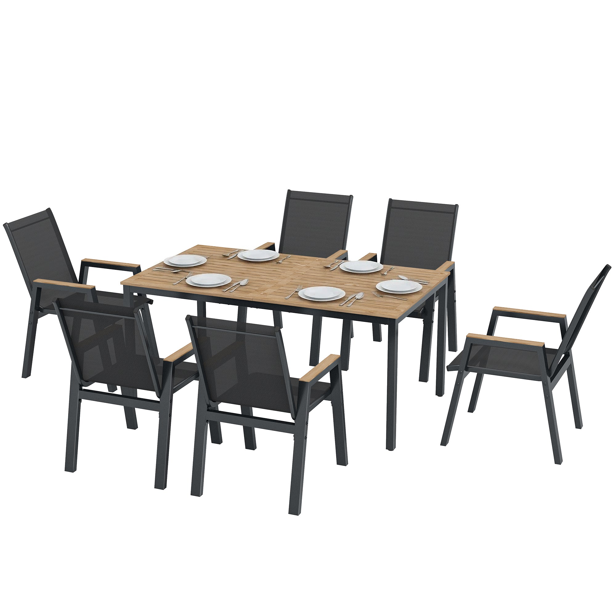 Aosom 7 Piece Outdoor Dining Set - Black Metal-DECOROLALA