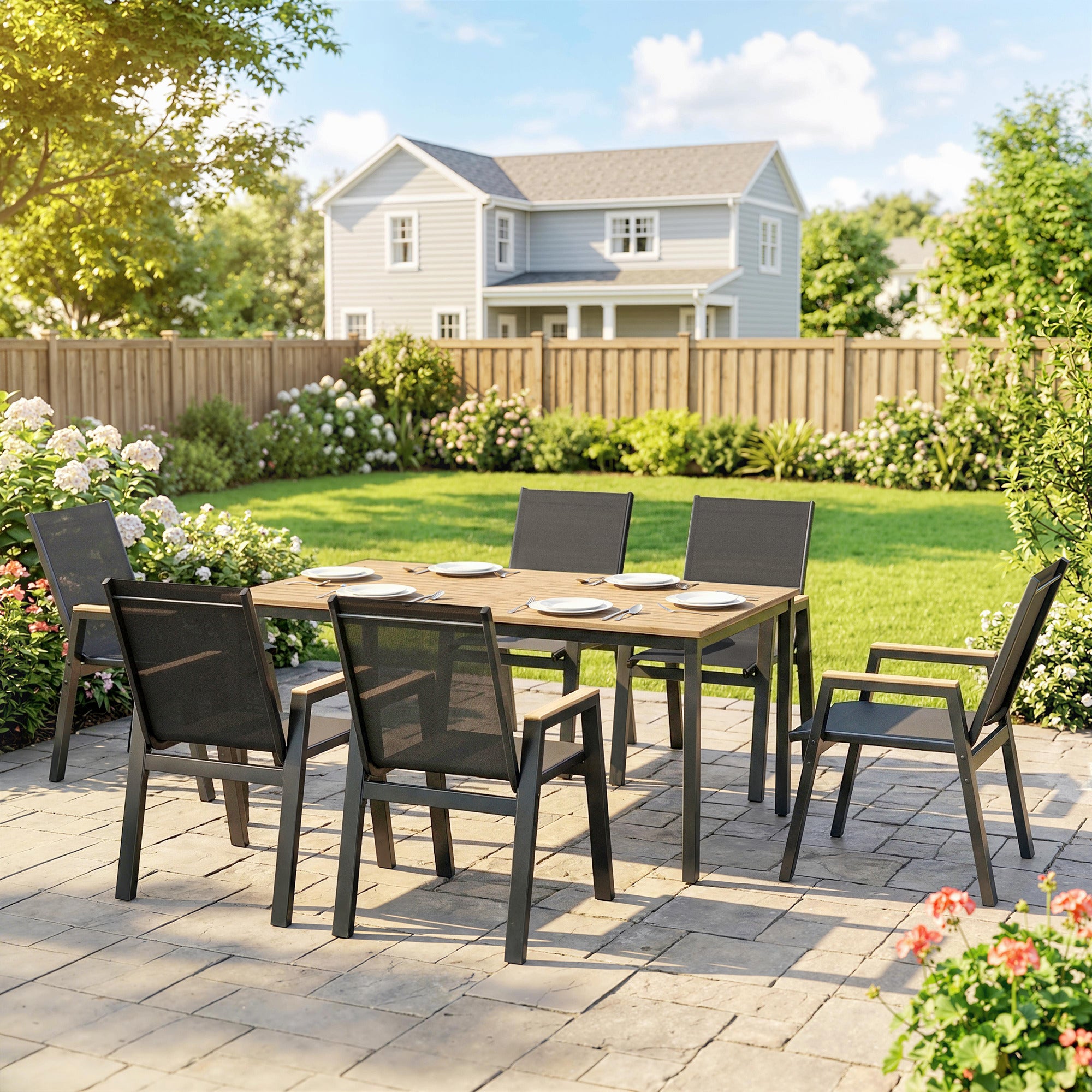 Aosom 7 Piece Outdoor Dining Set - Black Metal-DECOROLALA