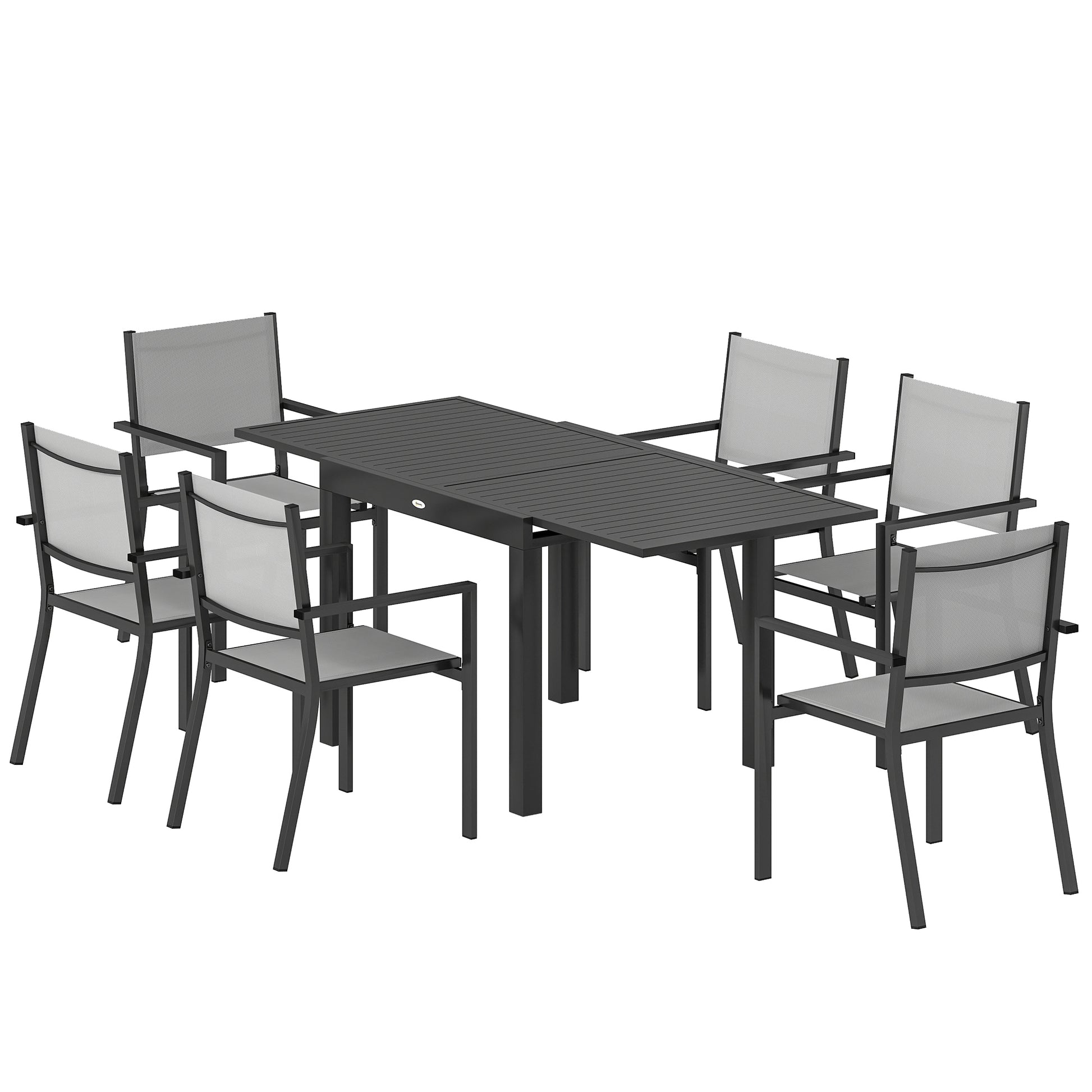 Aosom 7-Piece Outdoor Dining Set - Extendable Grey Aluminum Set-DECOROLALA