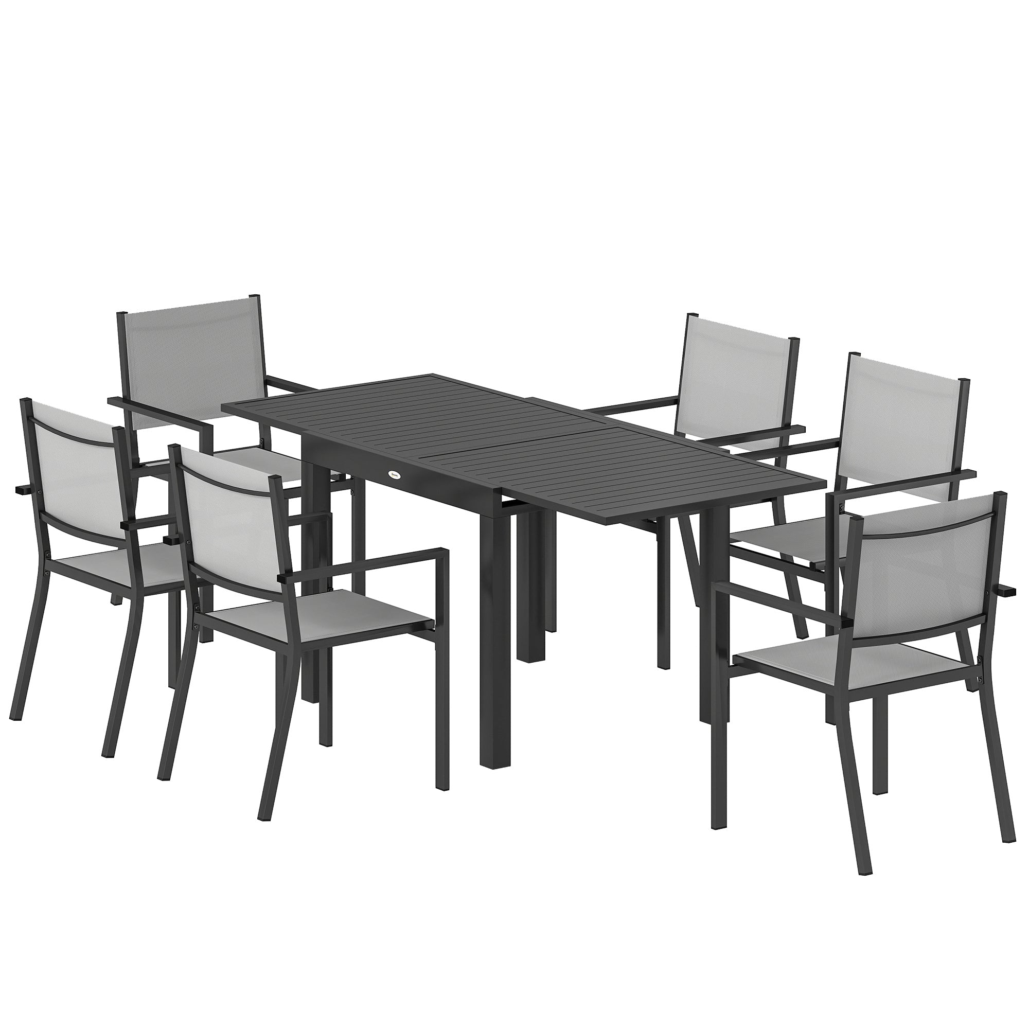 Aosom 7-Piece Outdoor Dining Set - Extendable Grey Aluminum Set-DECOROLALA