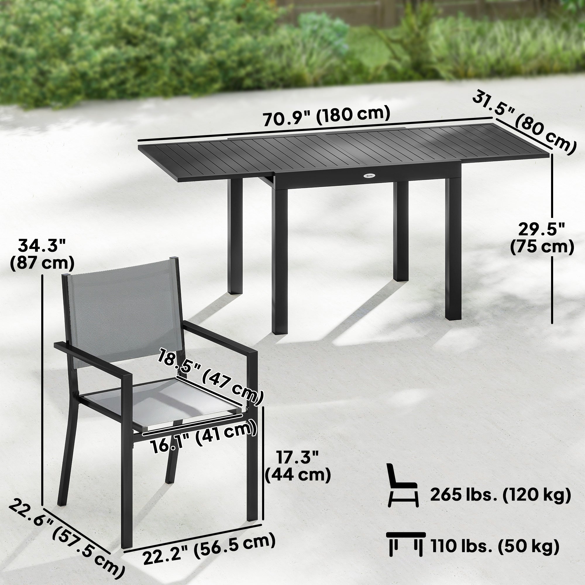Aosom 7-Piece Outdoor Dining Set - Extendable Grey Aluminum Set-DECOROLALA